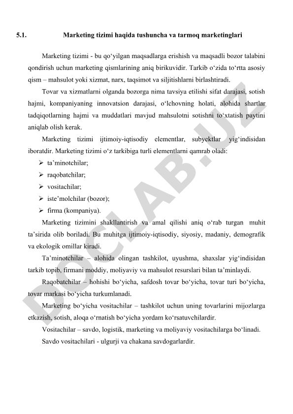 Marketing tizimi va tarmoq marketinglari