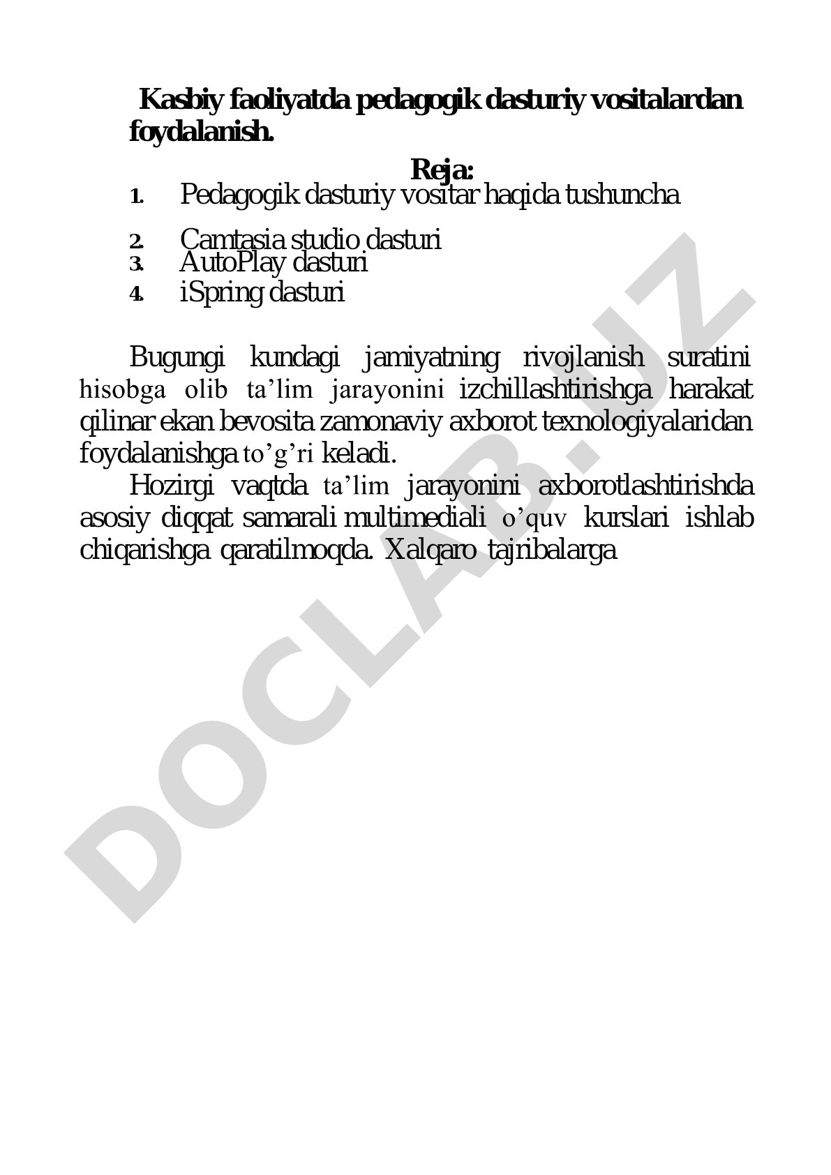 Kasbiy faoliyatda pedagogik dasturiy vositalardan foydalanish