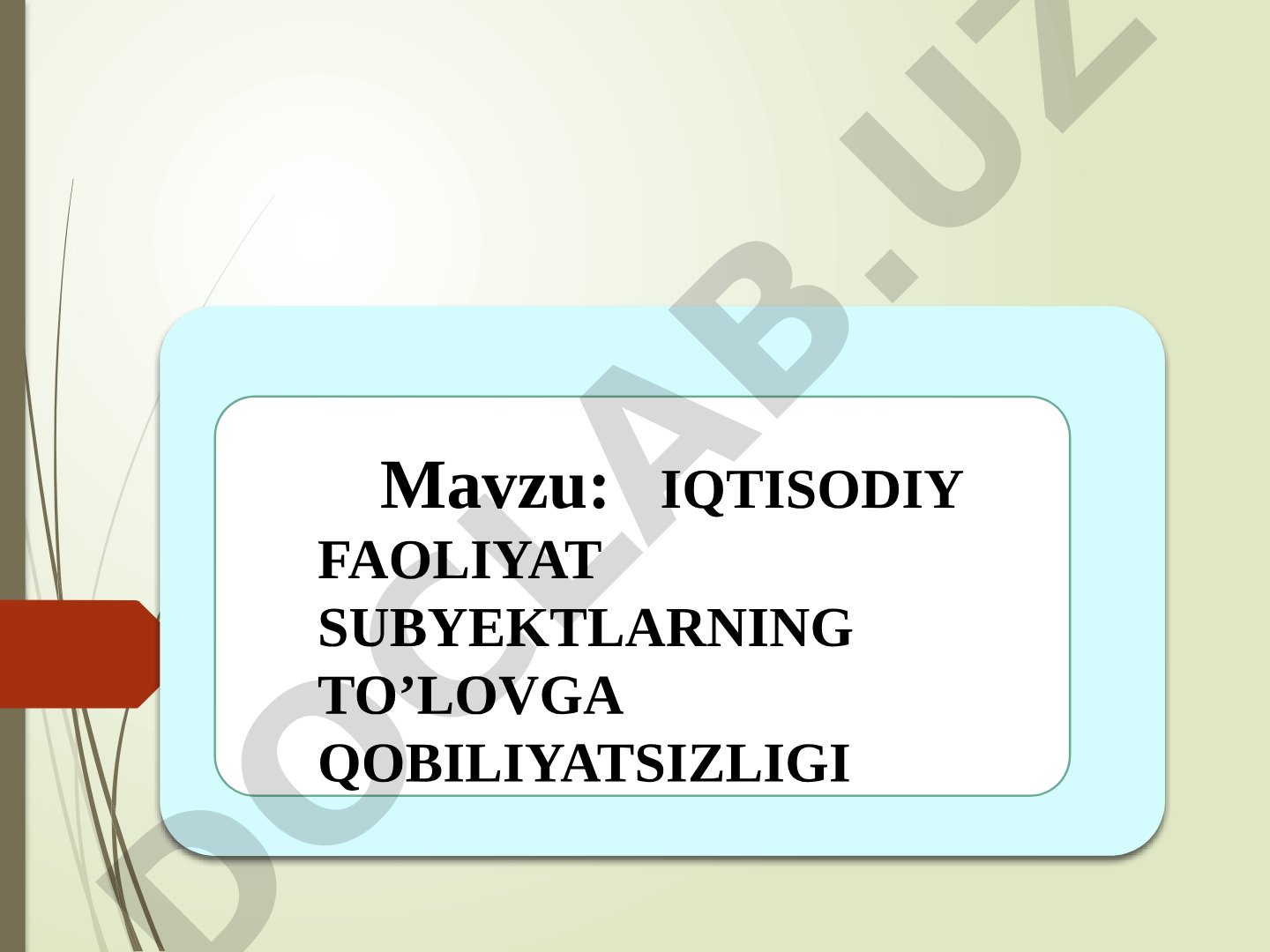 Iqtisodiy faoliyat subyektlarning to'lovga qobiliyatsizligi