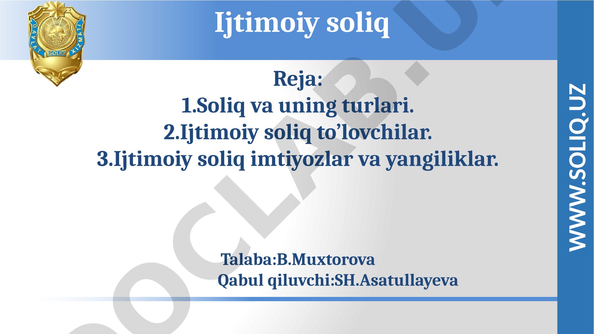 Ijtimoiy soliq tushunchasi, to'lovchilar va imtiyozlar yoritilgan