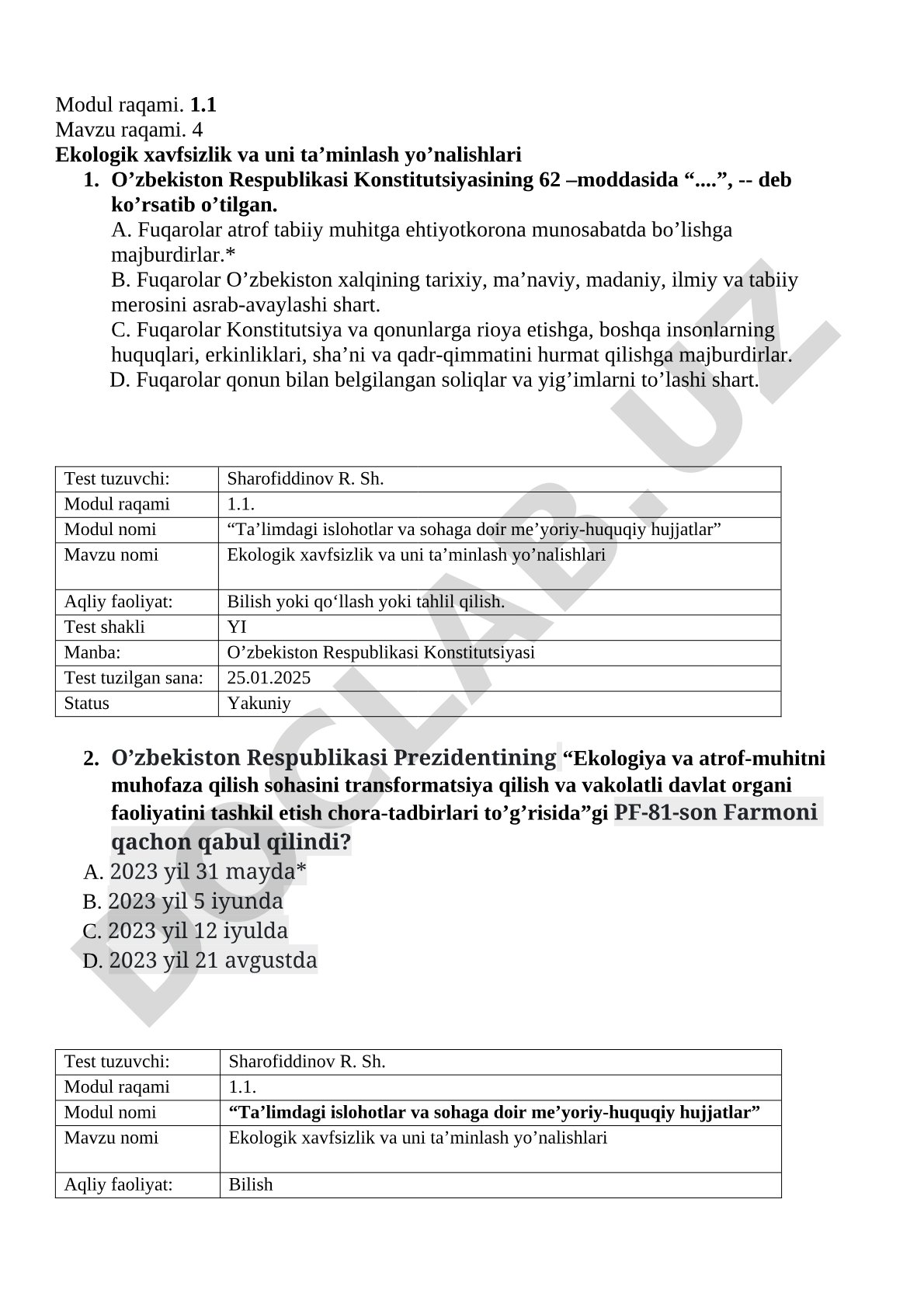 Ekologik xavfsizlik va uni ta’minlash yo‘nalishlari