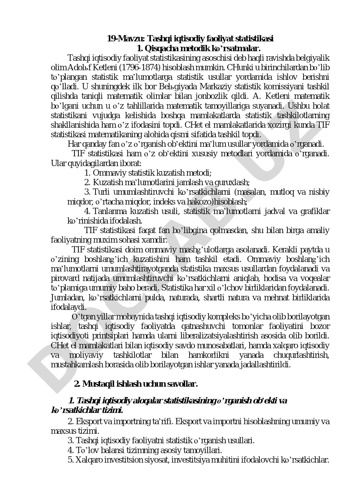 Tashqi iqtisodiy faoliyat statistikasi