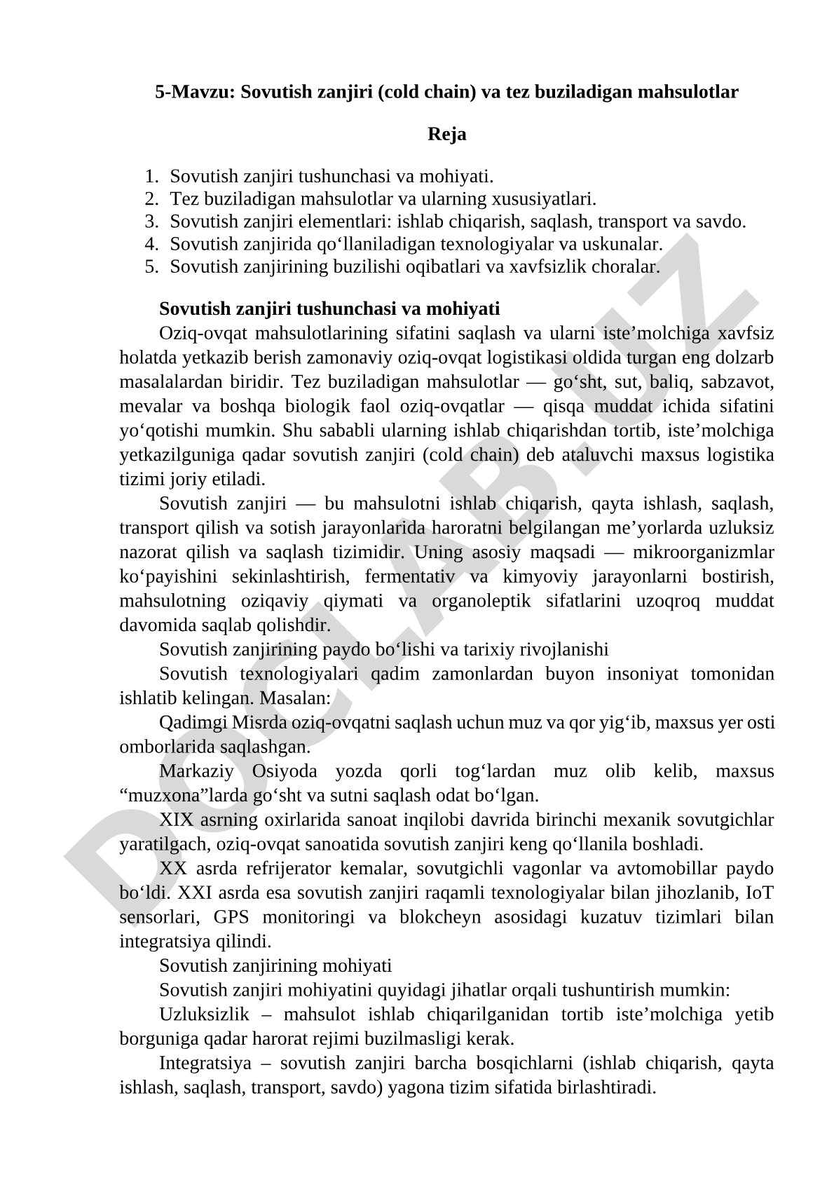 Sovutish zanjiri (cold chain) va tez buziladigan mahsulotlar