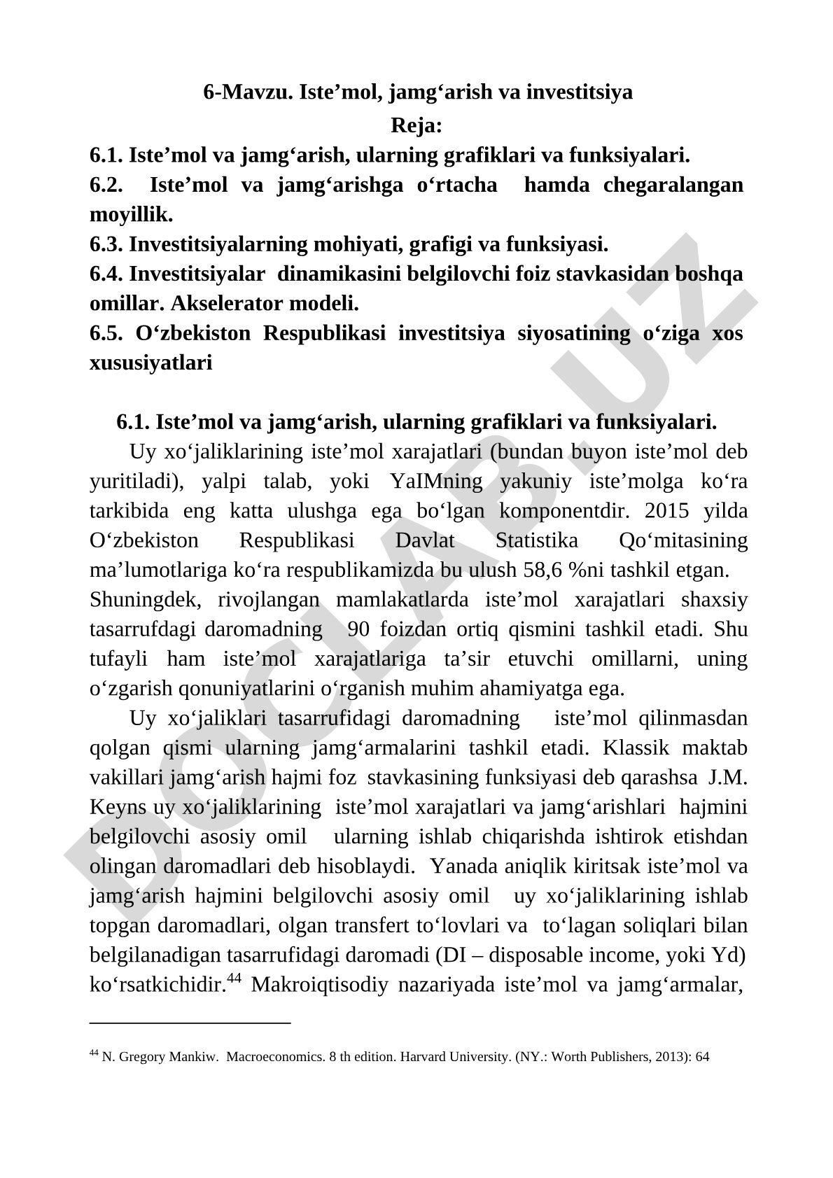 Iste’mol, jamg‘arish va investitsiya