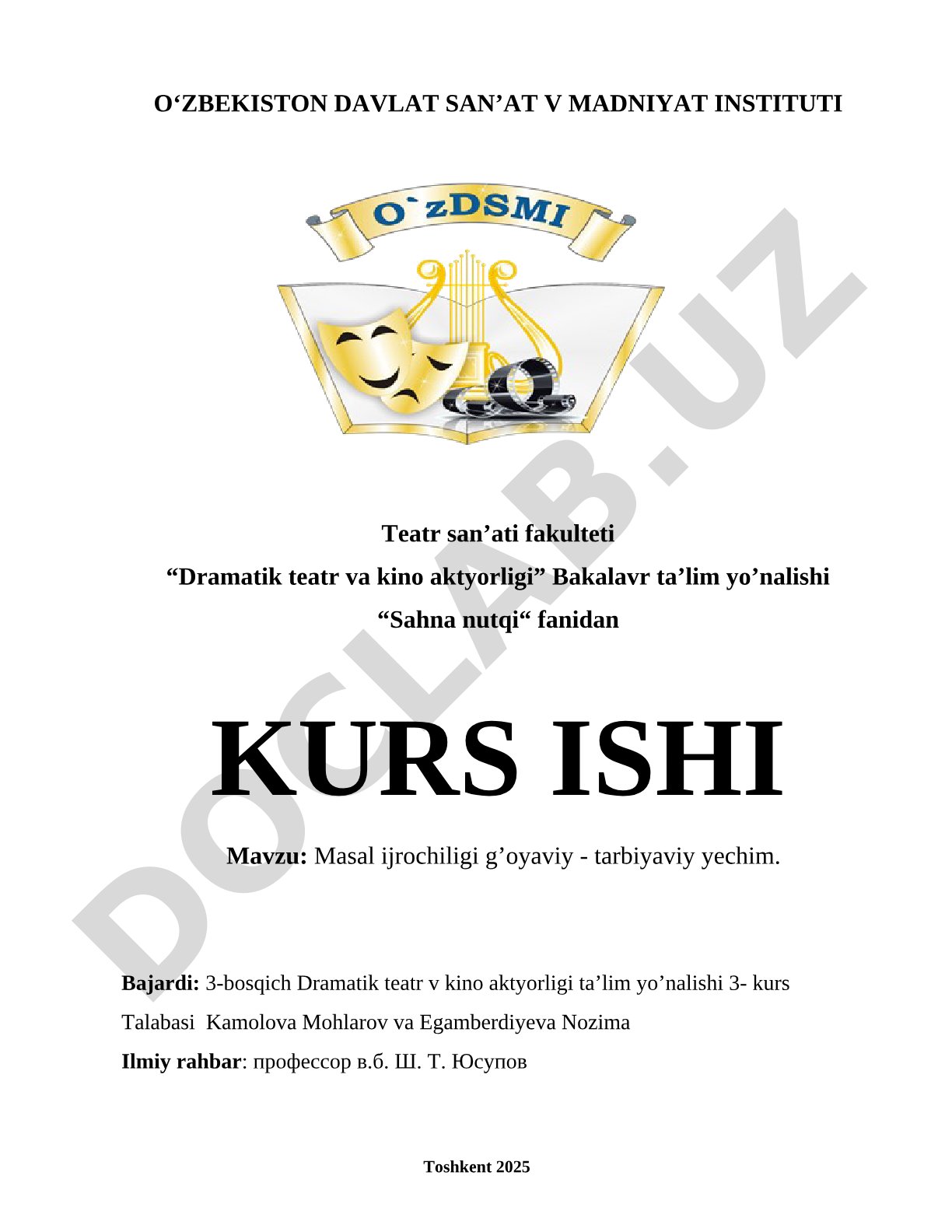 Masal ijrochiligi g'oyaviy - tarbiyaviy yechim