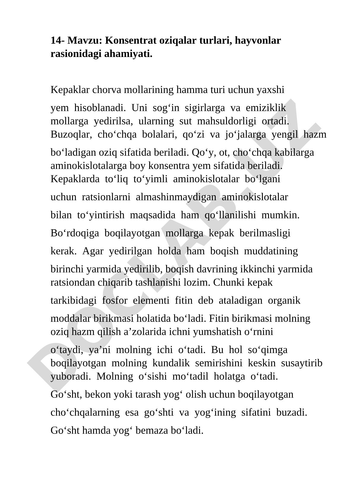 Konsentrat oziqalar turlari, hayvonlar rasionidagi ahamiyati