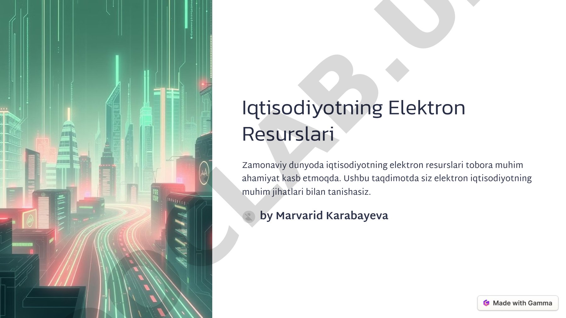 Iqtisodiyotning Elektron Resurslari
