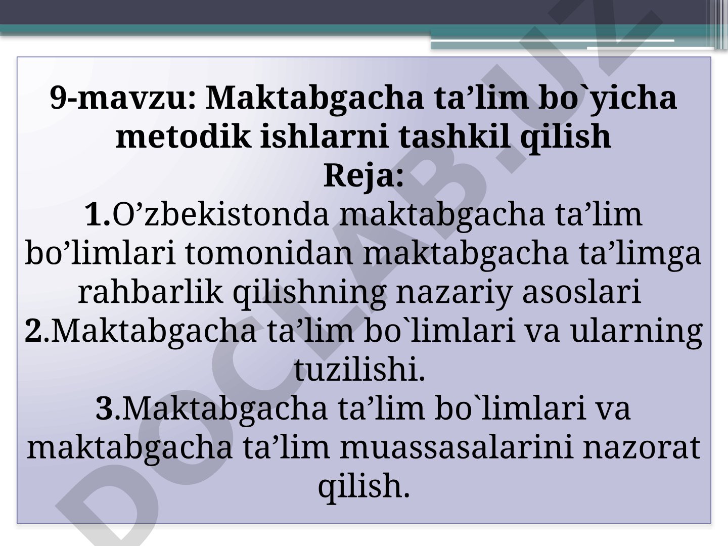 Maktabgacha ta’lim bo‘yicha metodik ishlarni tashkil qilish