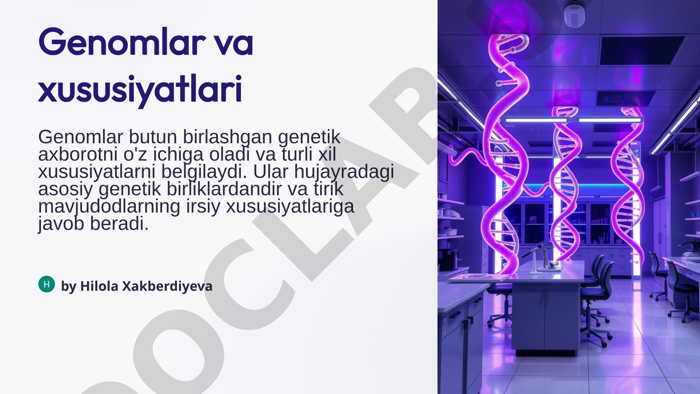 Genomlar tuzilishi, kodlash funksiyasi va irsiyat qonunlari haqida taqdimot