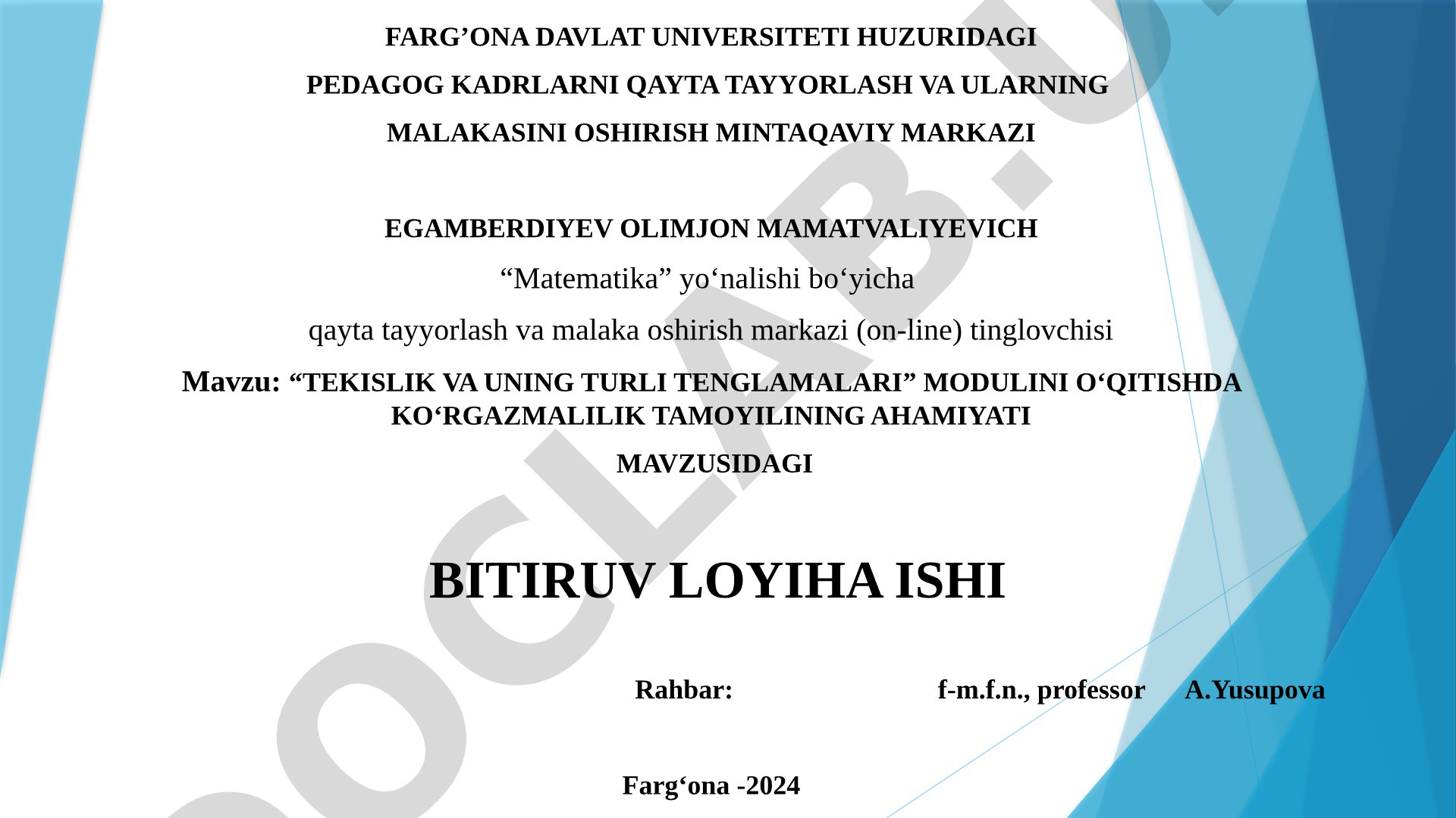 TEKISLIK VA UNING TURLI TENGLAMALARI” MODULINI O‘QITISHDA KO‘RGAZMALILIK TAMOYILINING AHAMIYATI