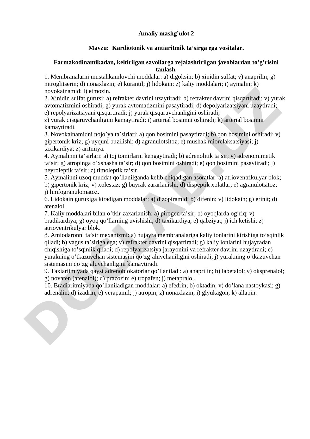 Kardiotonik va antiaritmik ta'sirga ega vositalar