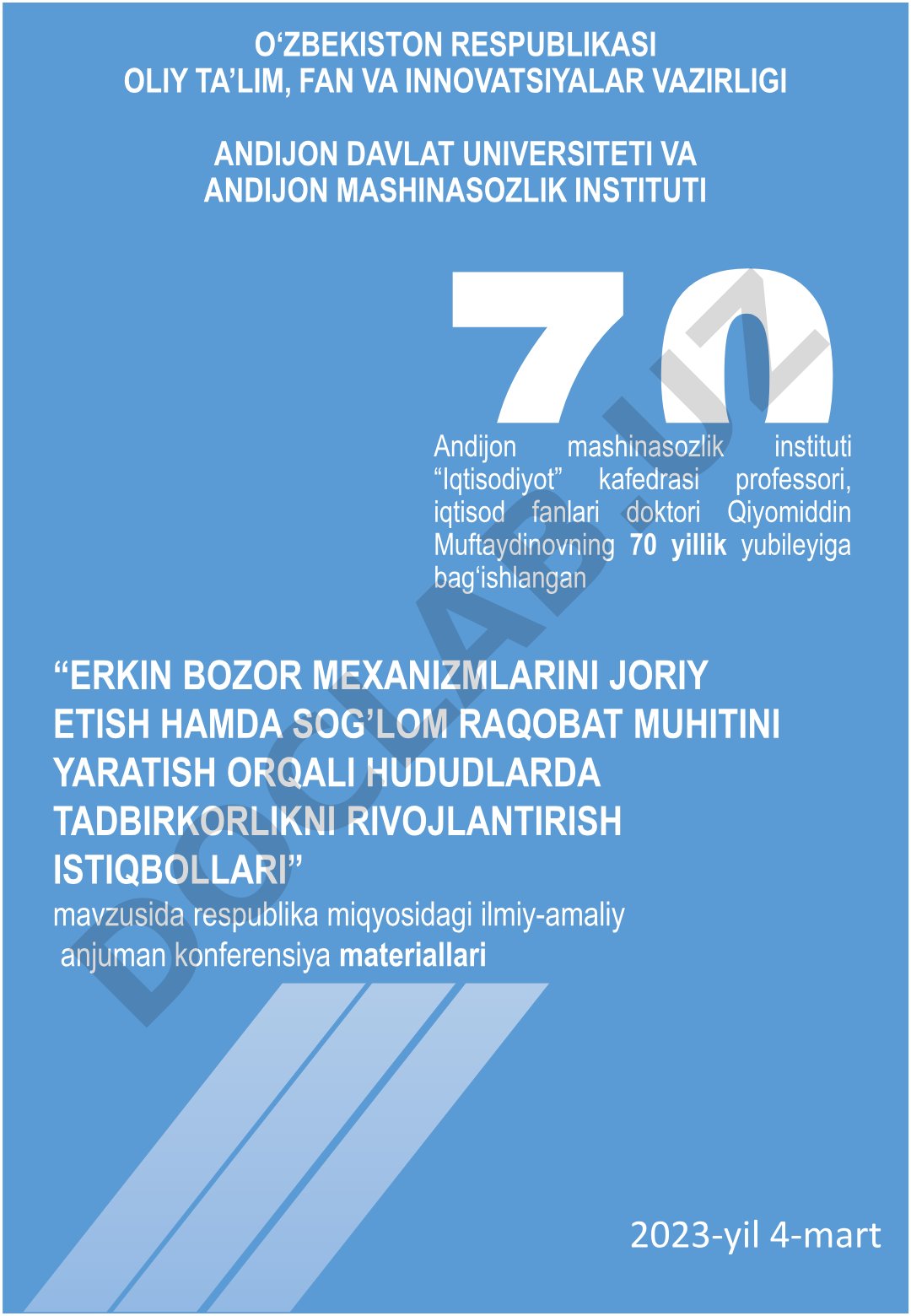 Erkin bozor mexanizmlarini joriy etish hamda sog'lom raqobat muhitini yaratish orqali hududlarda tadbirkorlikni rivojlantirish istiqbollari