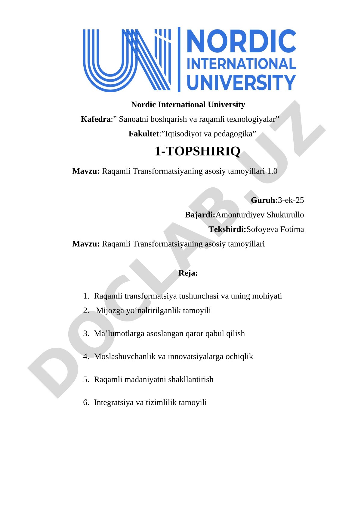 Raqamli Transformatsiyaning asosiy tamoyillari
