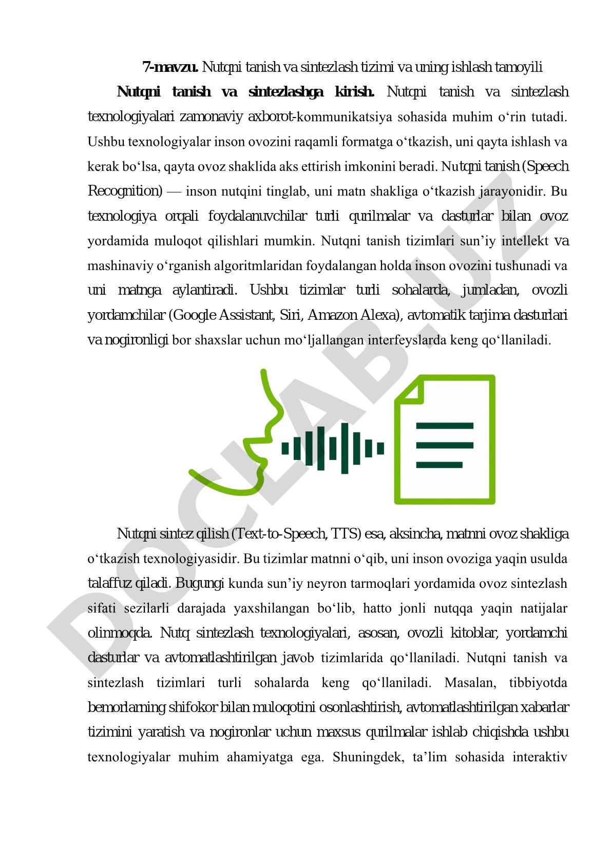 Nutqni tanish va sintezlash tizimi va uning ishlash tamoyili