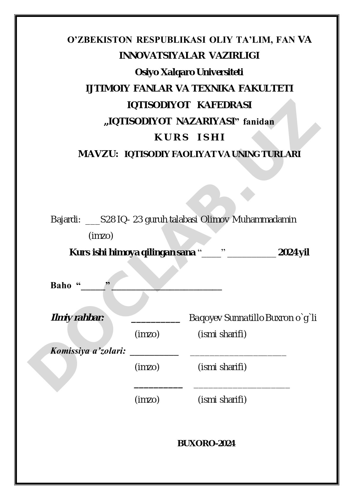 Iqtisodiy faoliyat va uning turlari