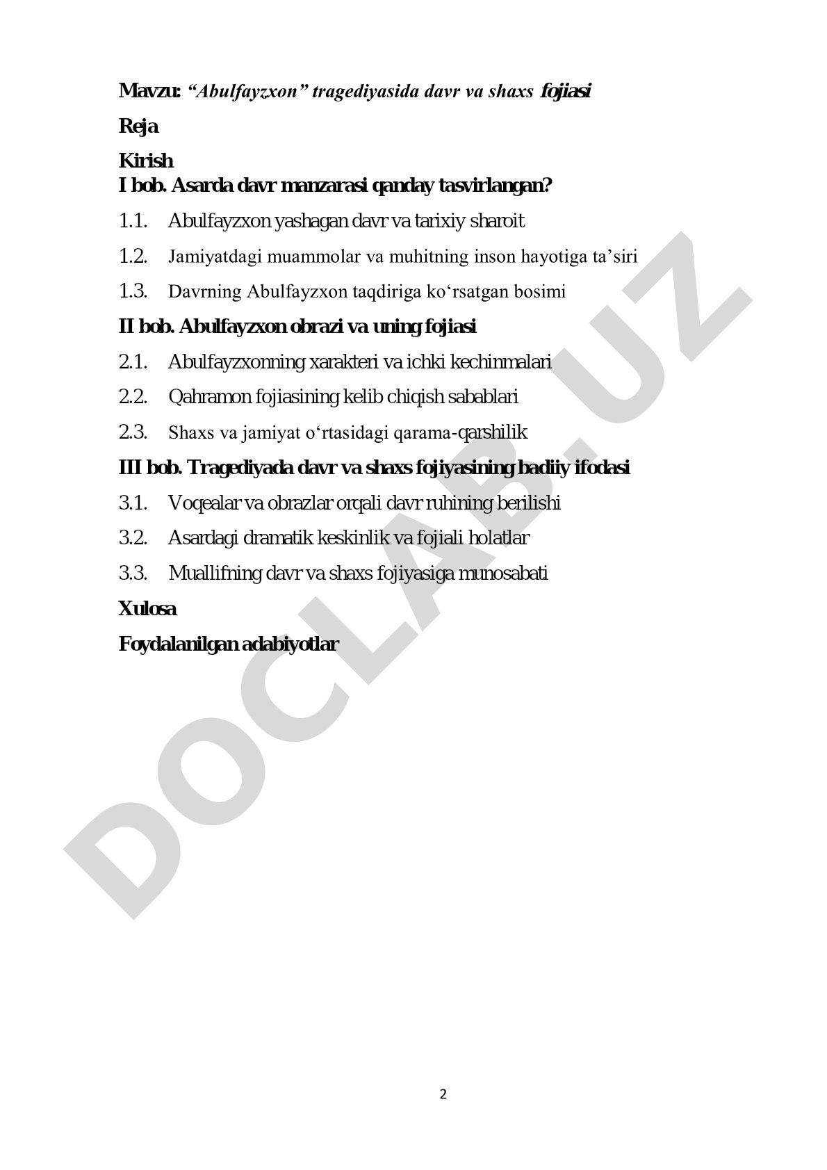 Abulfayzxon tragediyasida davr va shaxs fojiasi talqini