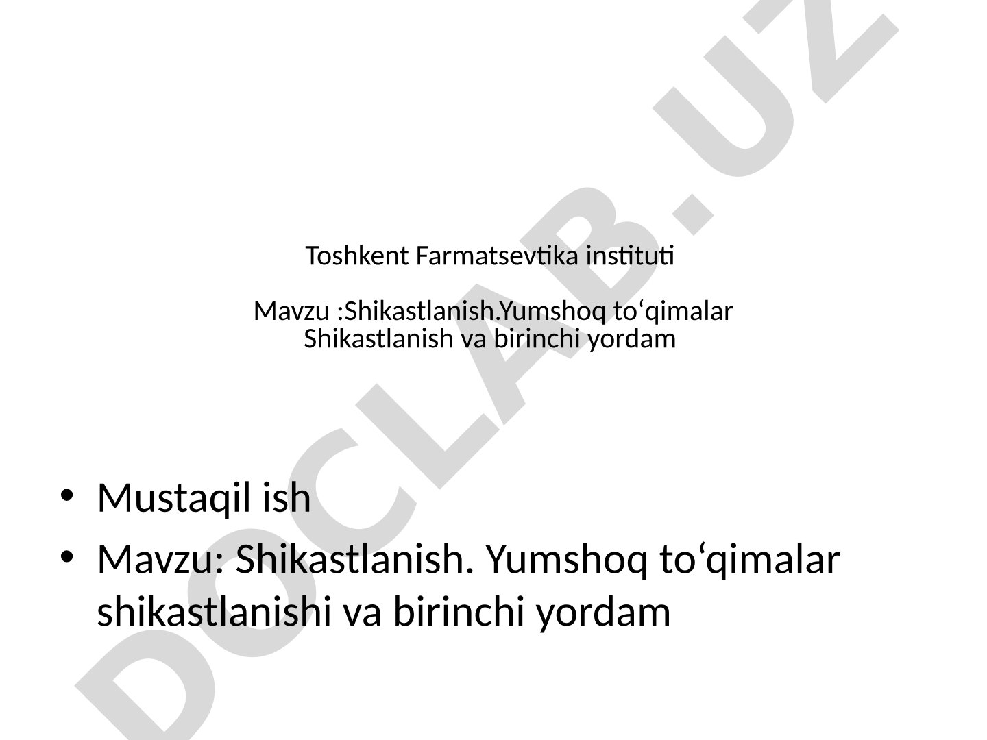 Shikastlanish. Yumshoq toʻqimalar shikastlanishi va birinchi yordam