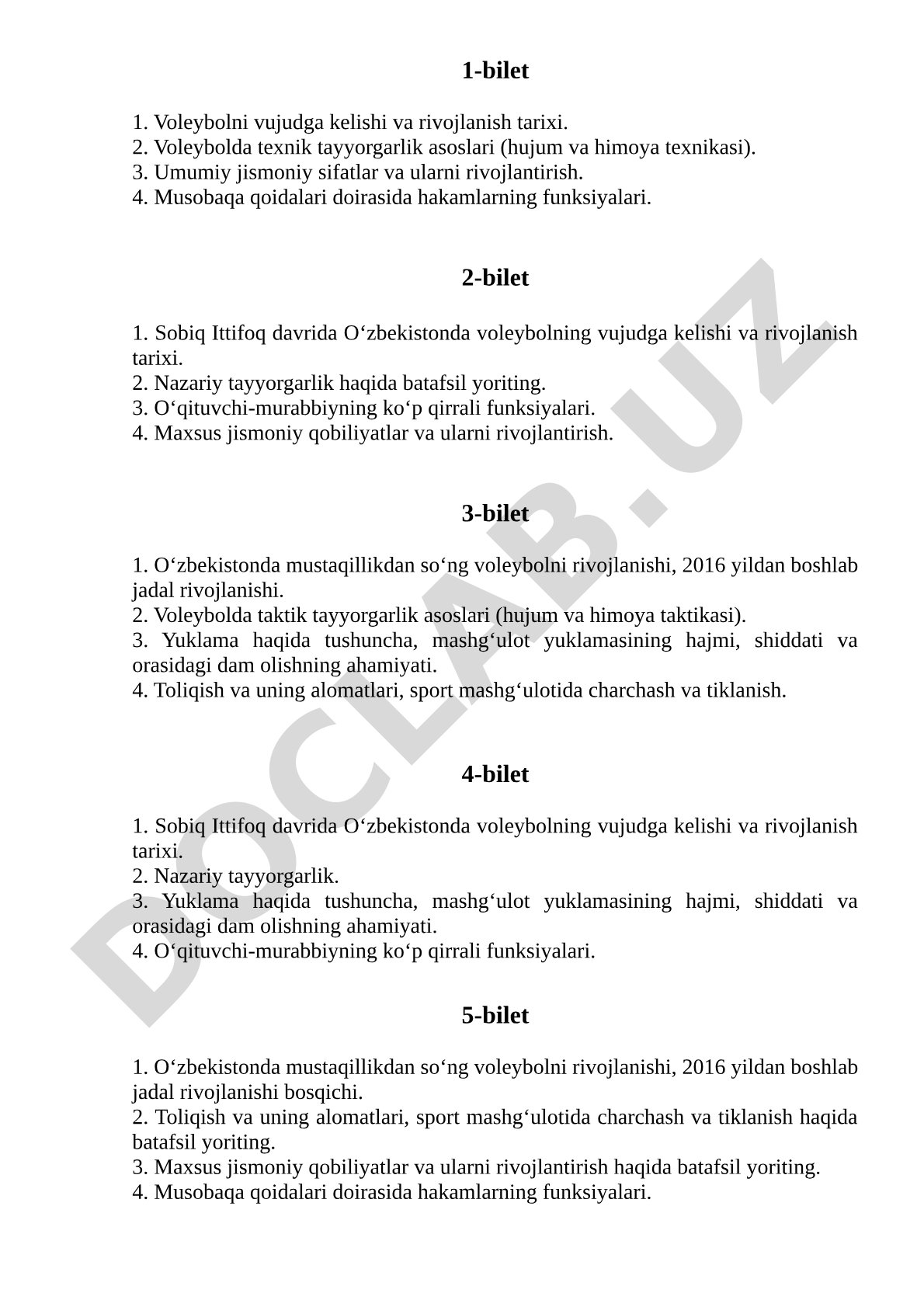 Voleybol fanidan imtihon biletlari