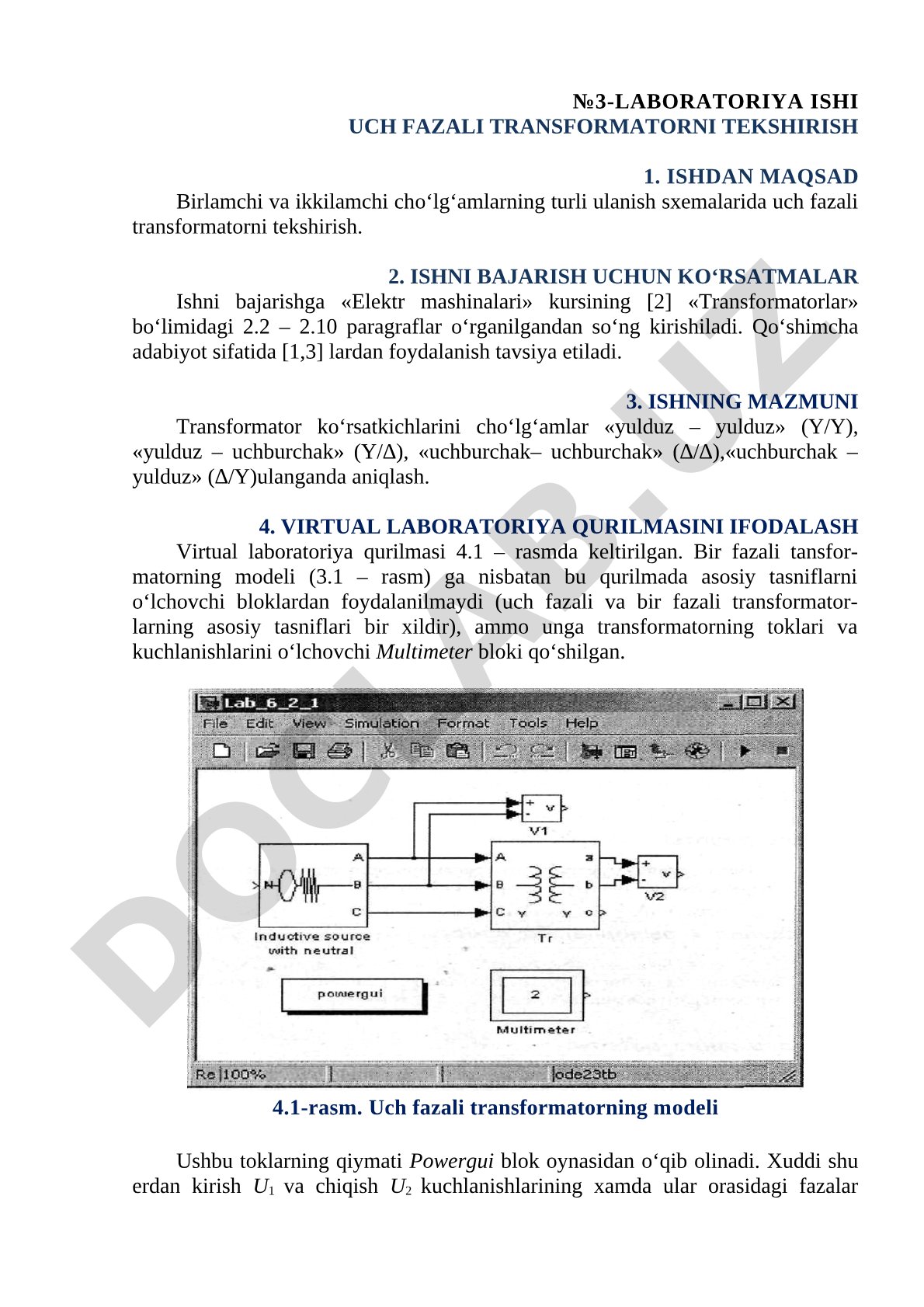 Uch fazali transformatorni tekshirish
