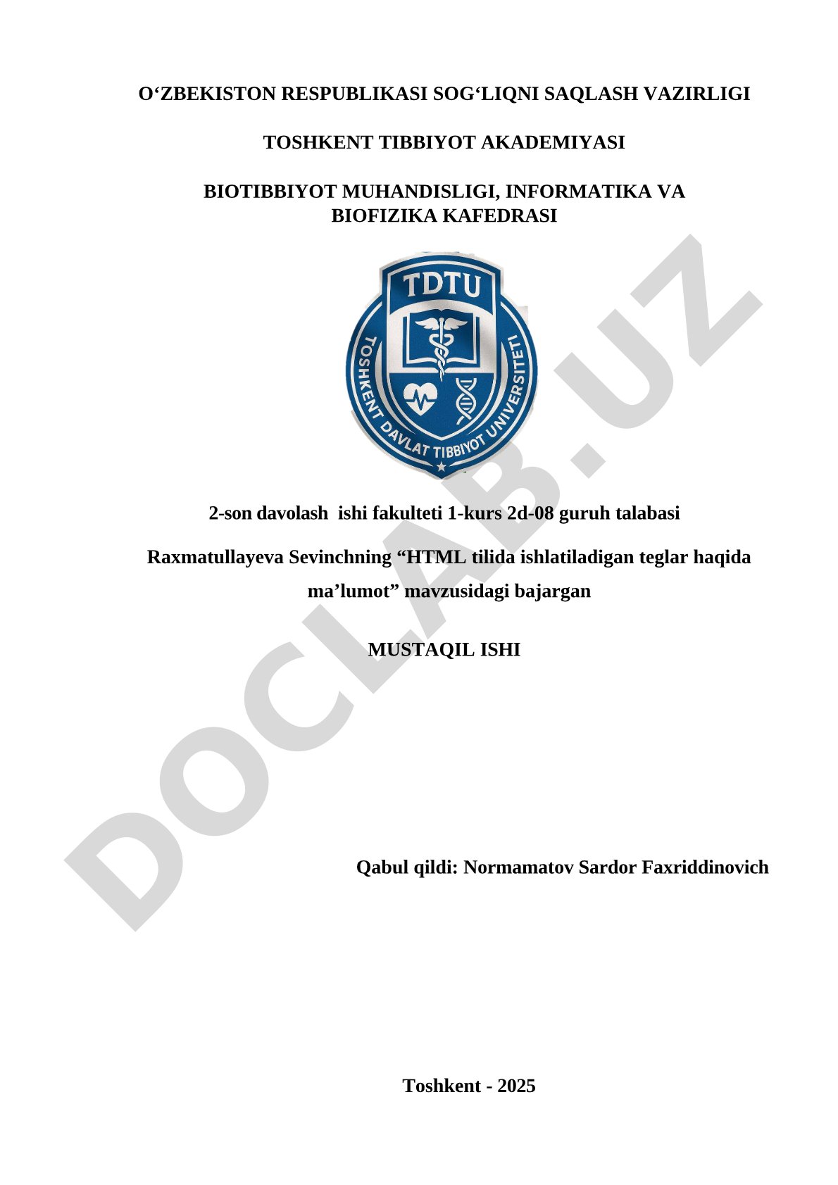 HTML tilida ishlatiladigan teglar haqida ma’lumot