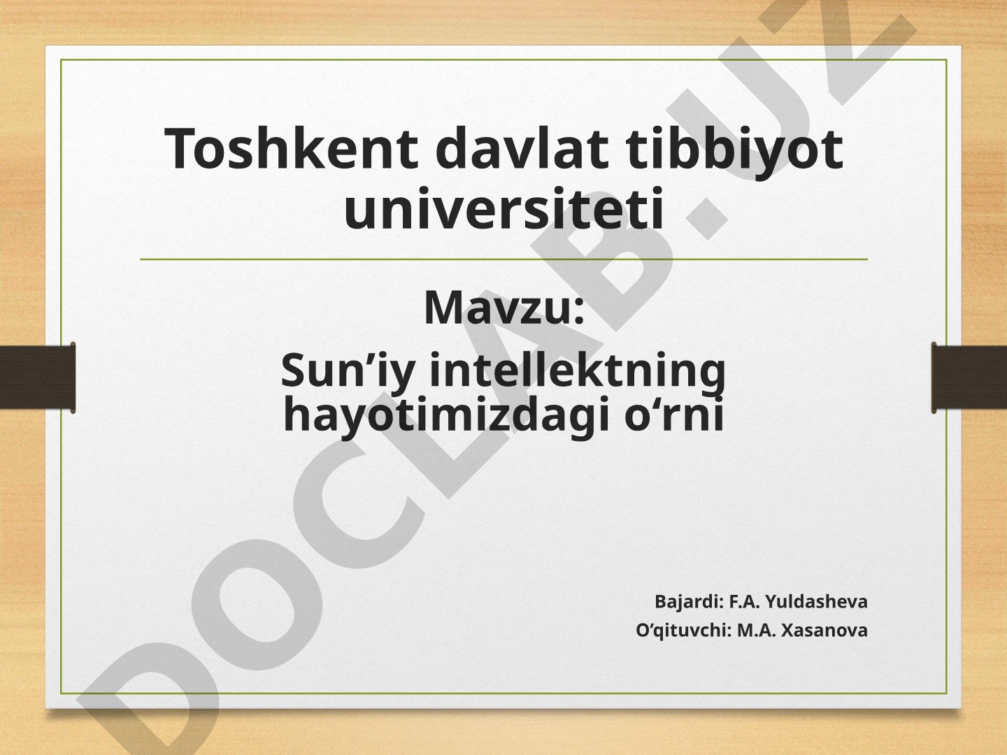 Sun’iy intellektning hayotimizdagi o‘rni