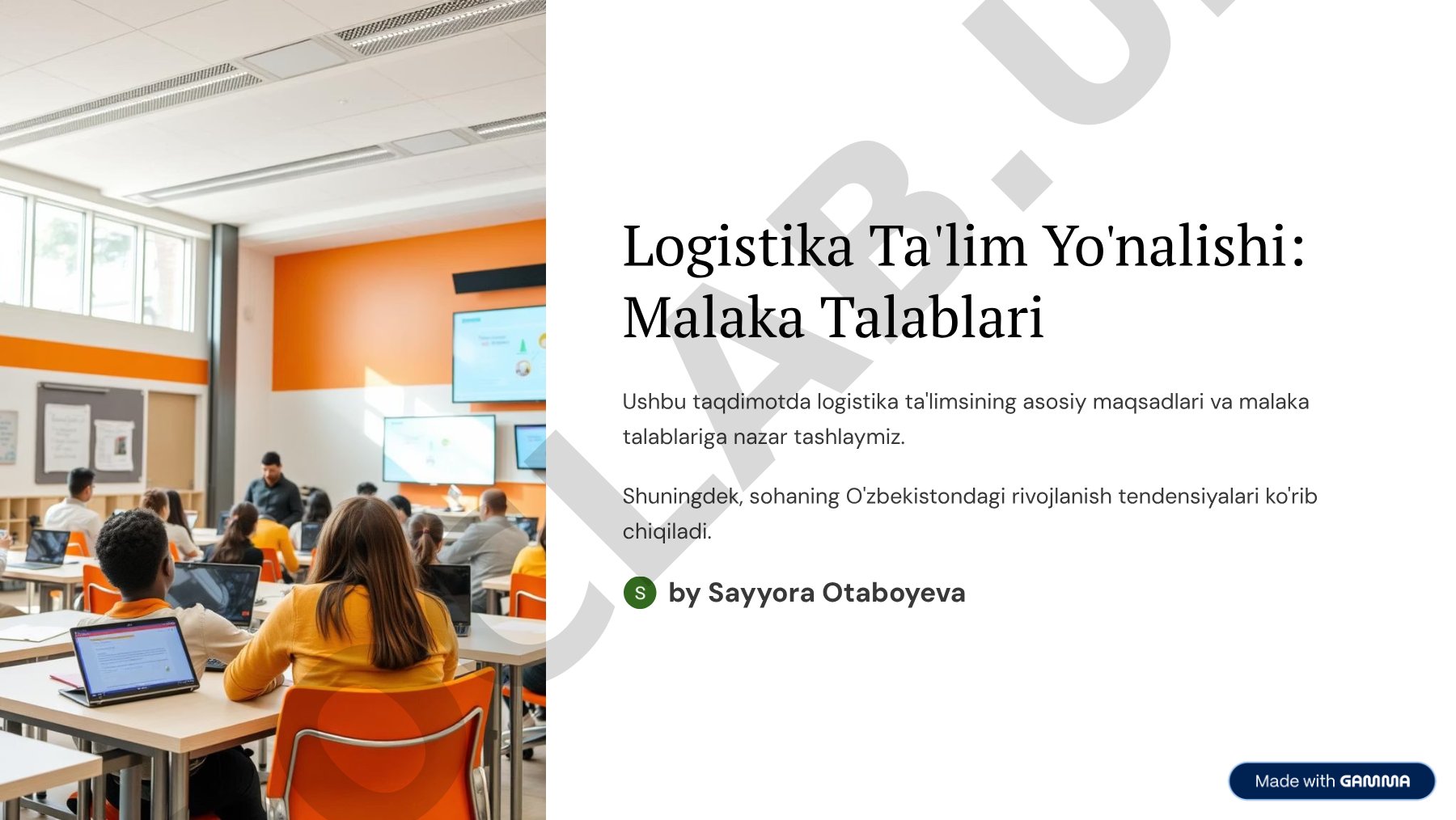 Logistika Ta'lim Yo'nalishi: Malaka Talablari