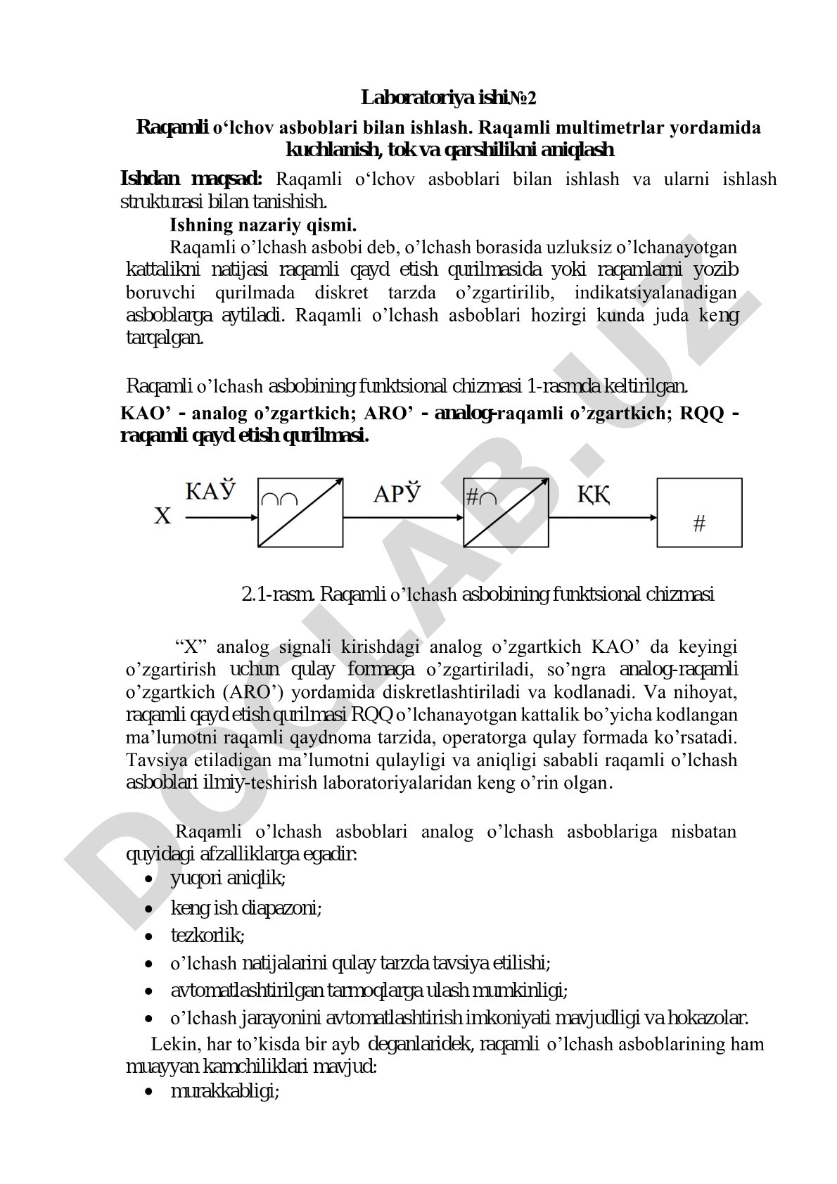 Raqamli multimetrlar yordamida kuchlanish, tok va qarshilikni aniqlash