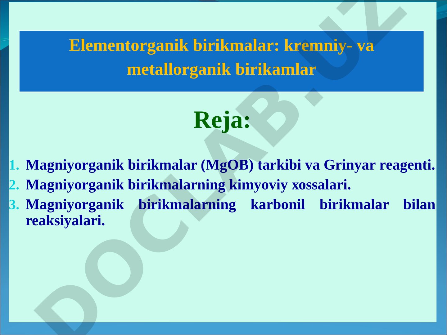 Magniyorganik va kremniy organik birikmalar