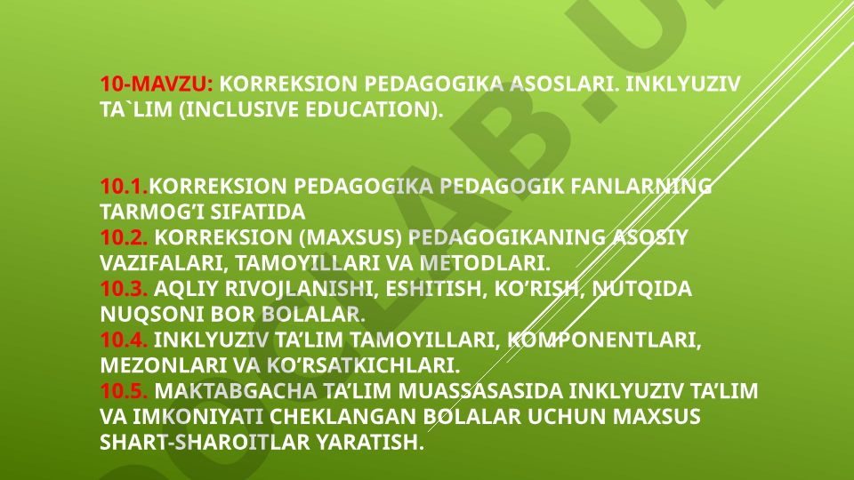 Korreksion pedagogika asoslari va inklyuziv ta'lim
