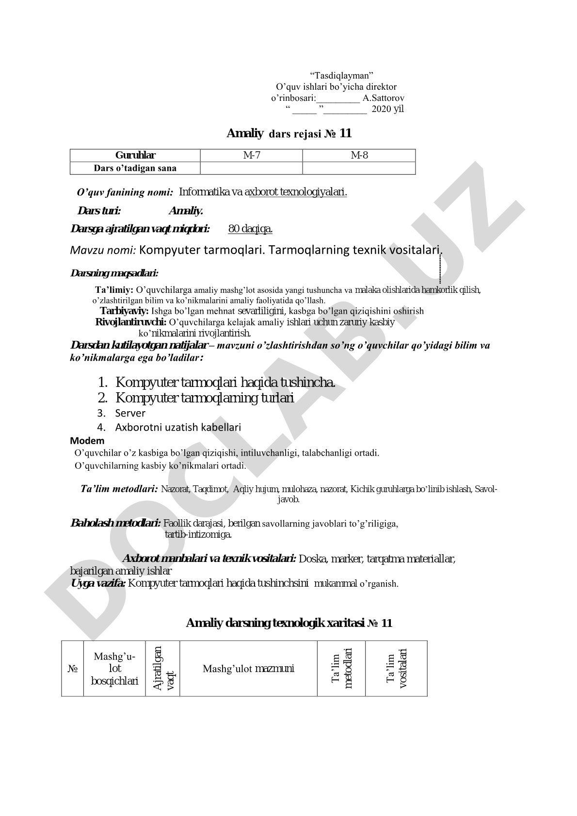 Kompyuter tarmoqlari. Tarmoqlarning texnik vositalari.