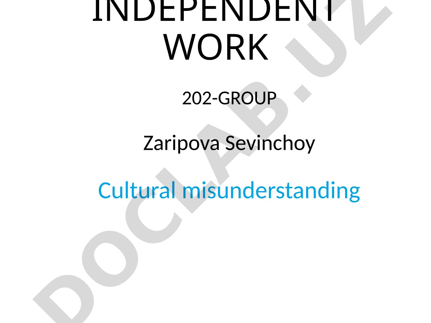 Independent work on the topic of cultural misunderstanding
