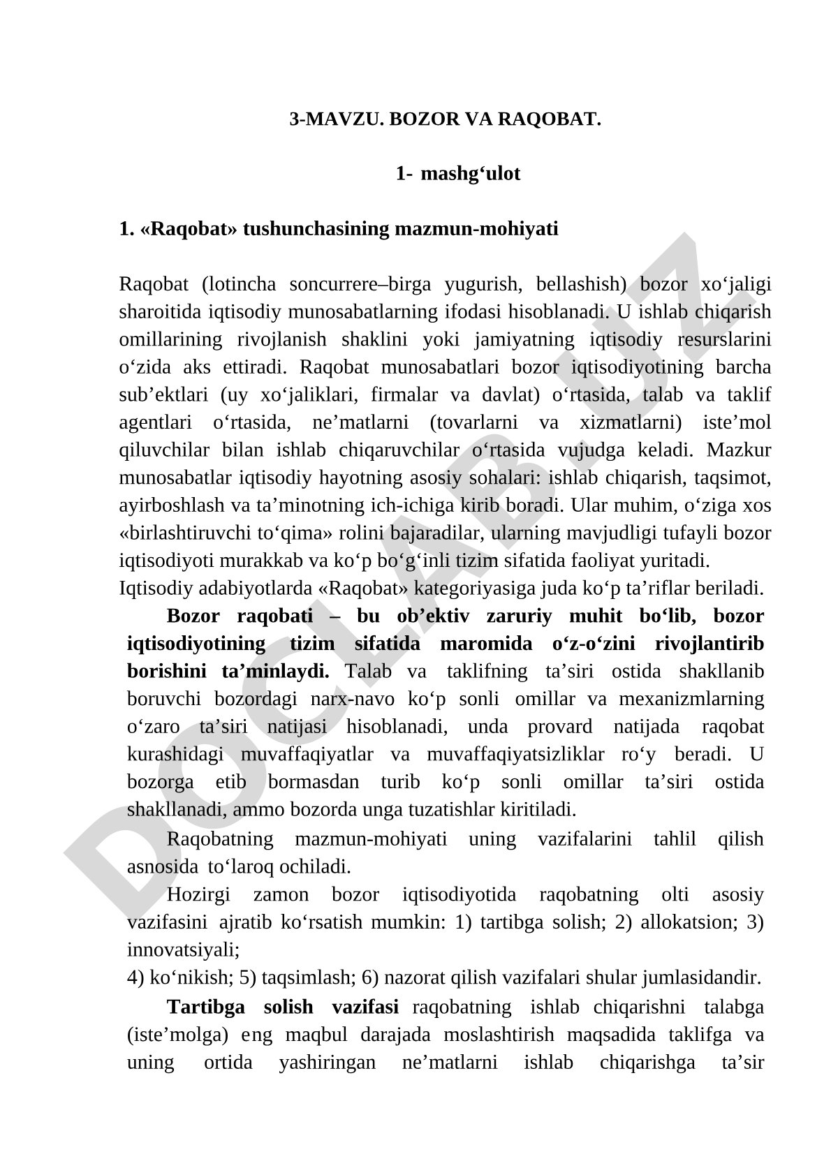BOZOR VA RAQOBAT