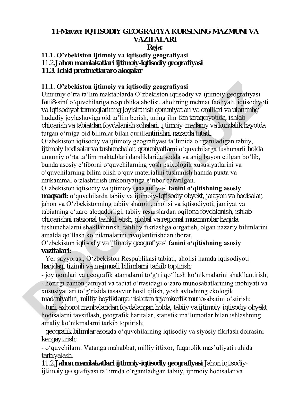 Iqtisodiy geografiya kursining mazmuni va vazifalari