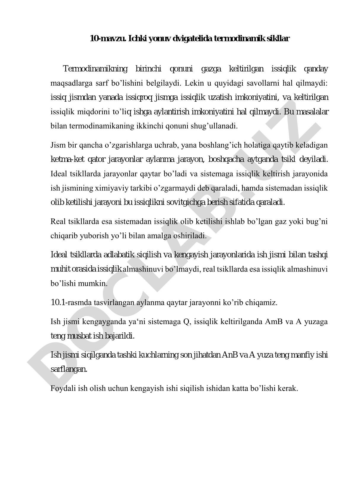 Ichki yonuv dvigatelida termodinamik sikllar