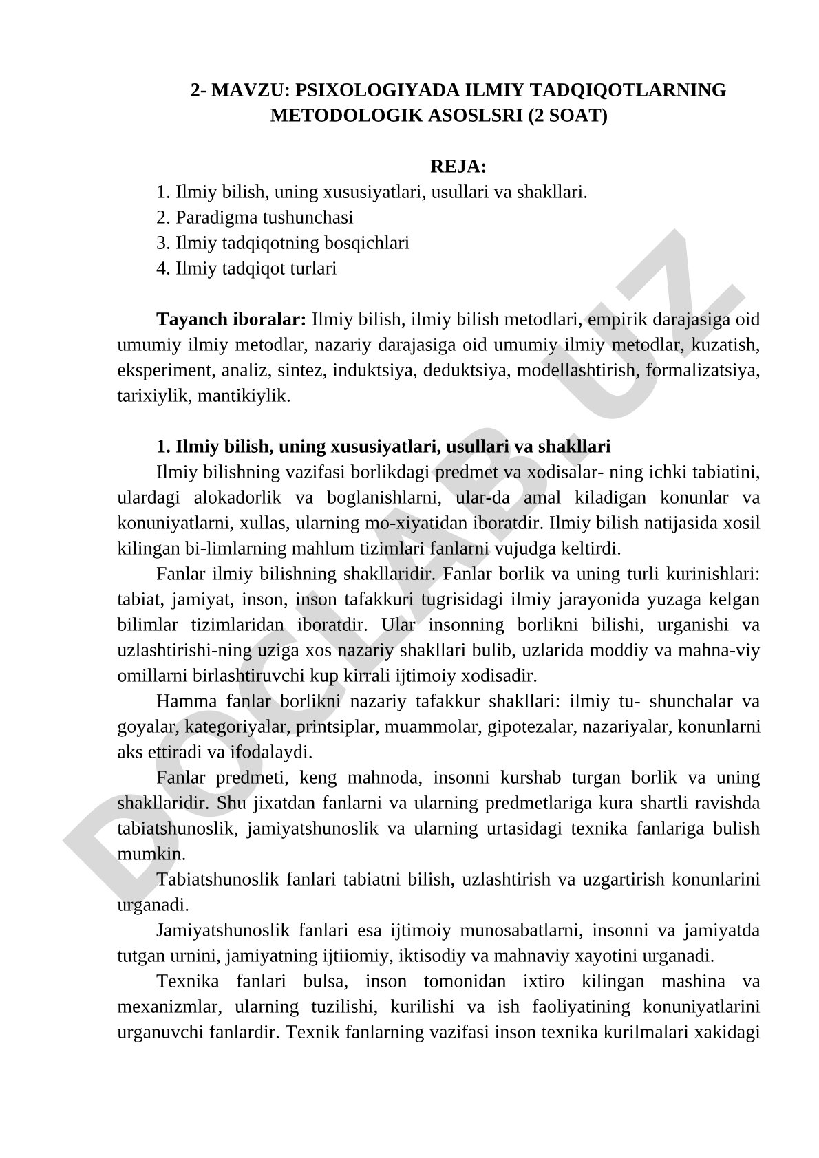 PSIXOLOGIYADA ILMIY TADQIQOTLARNING METODOLOGIK ASOSLSRI