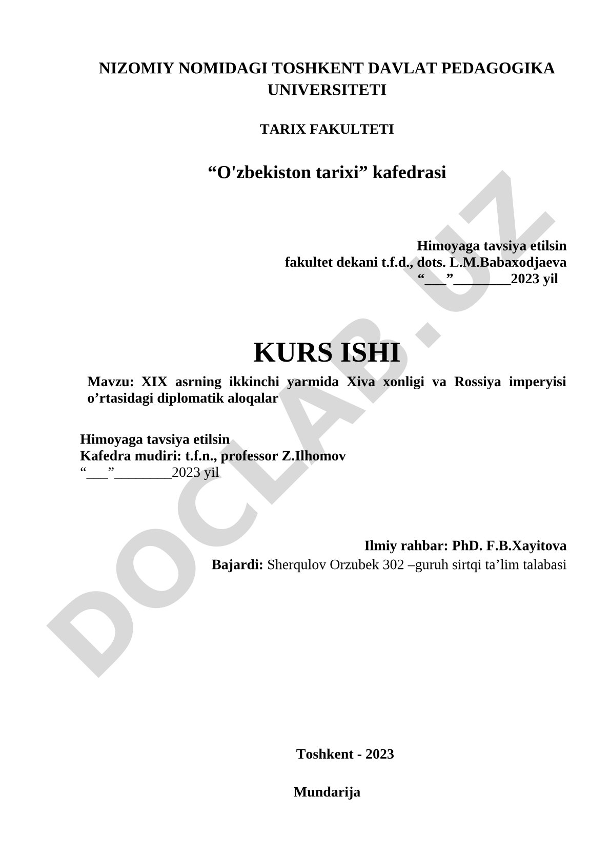 XIX asrning ikkinchi yarmida Xiva xonligi va Rossiya imperyisi o’rtasidagi diplomatik aloqalar