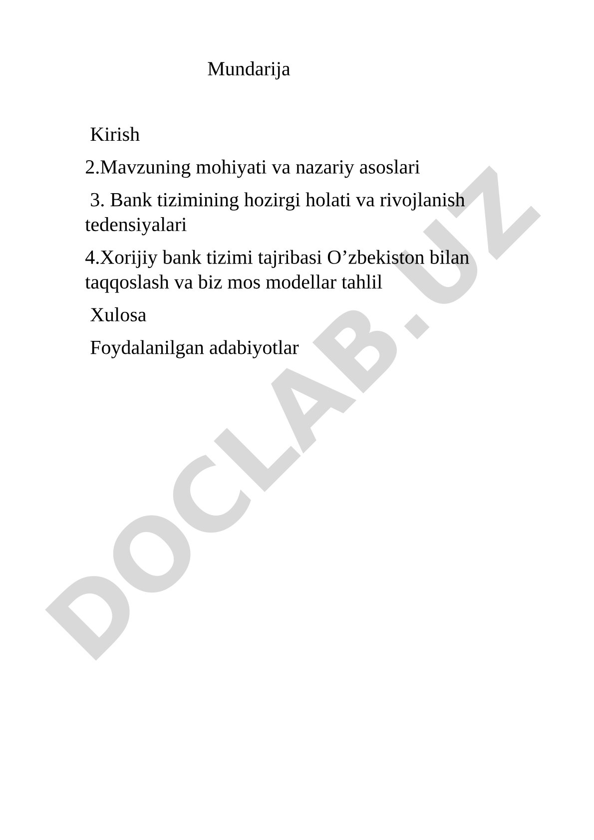 Bank tizimining hozirgi holati va rivojlanish tendensiyalari