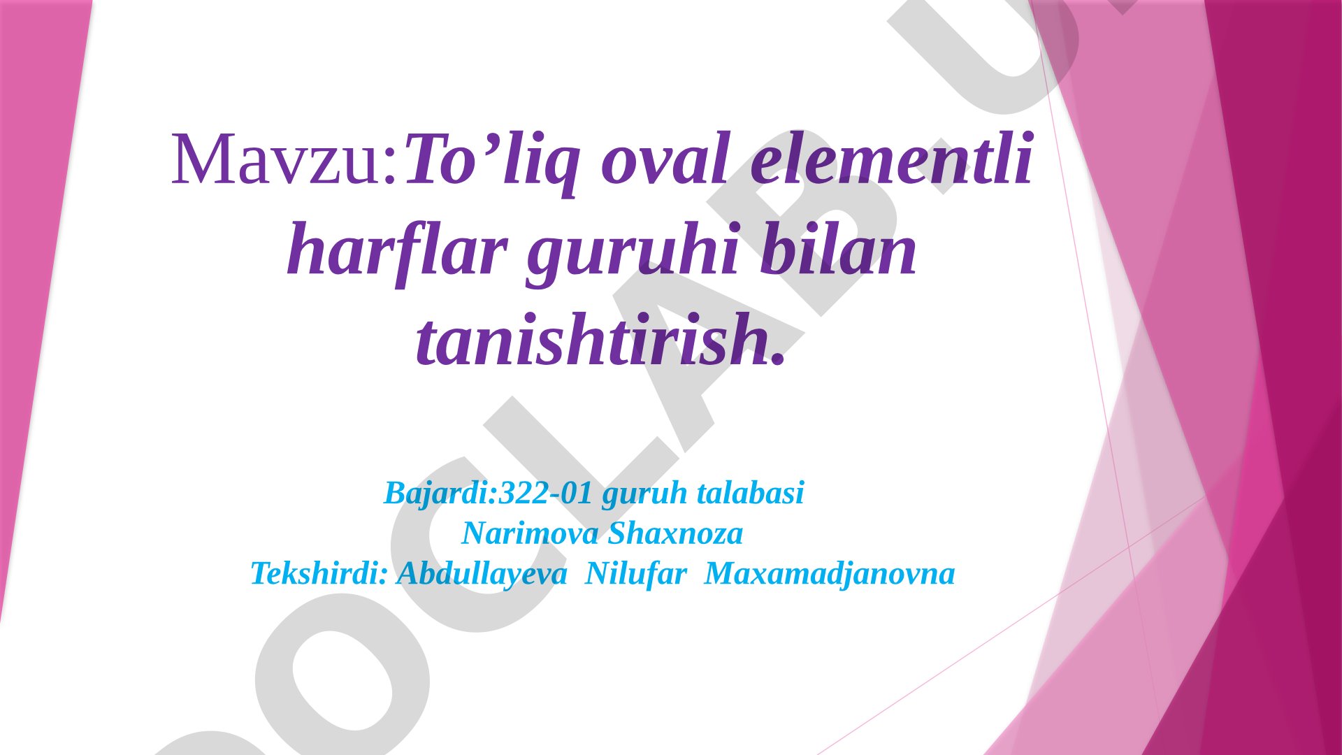 To'liq oval elementli harflar guruhi bilan tanishtirish