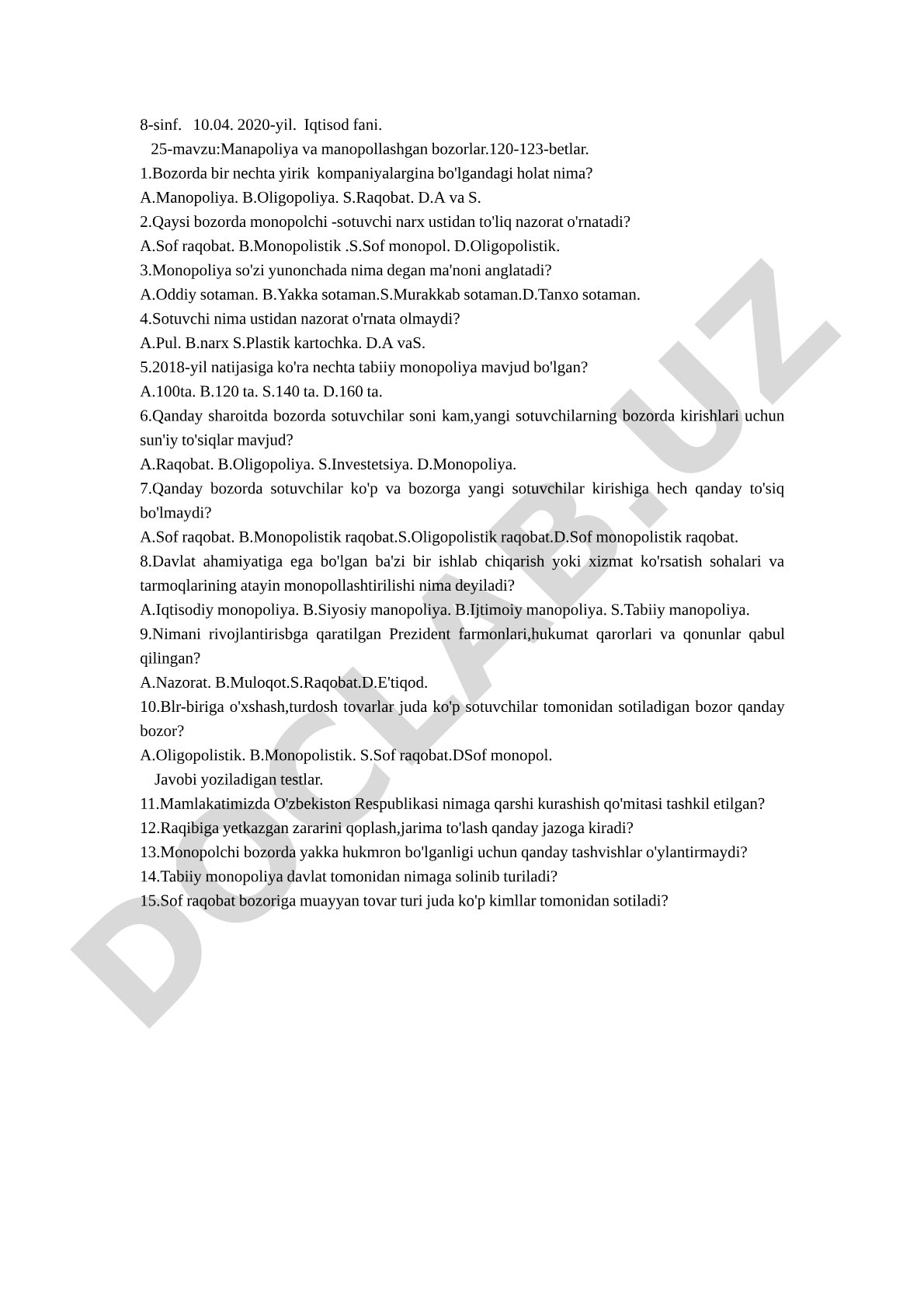 Manapoliya va manopollashgan bozorlar