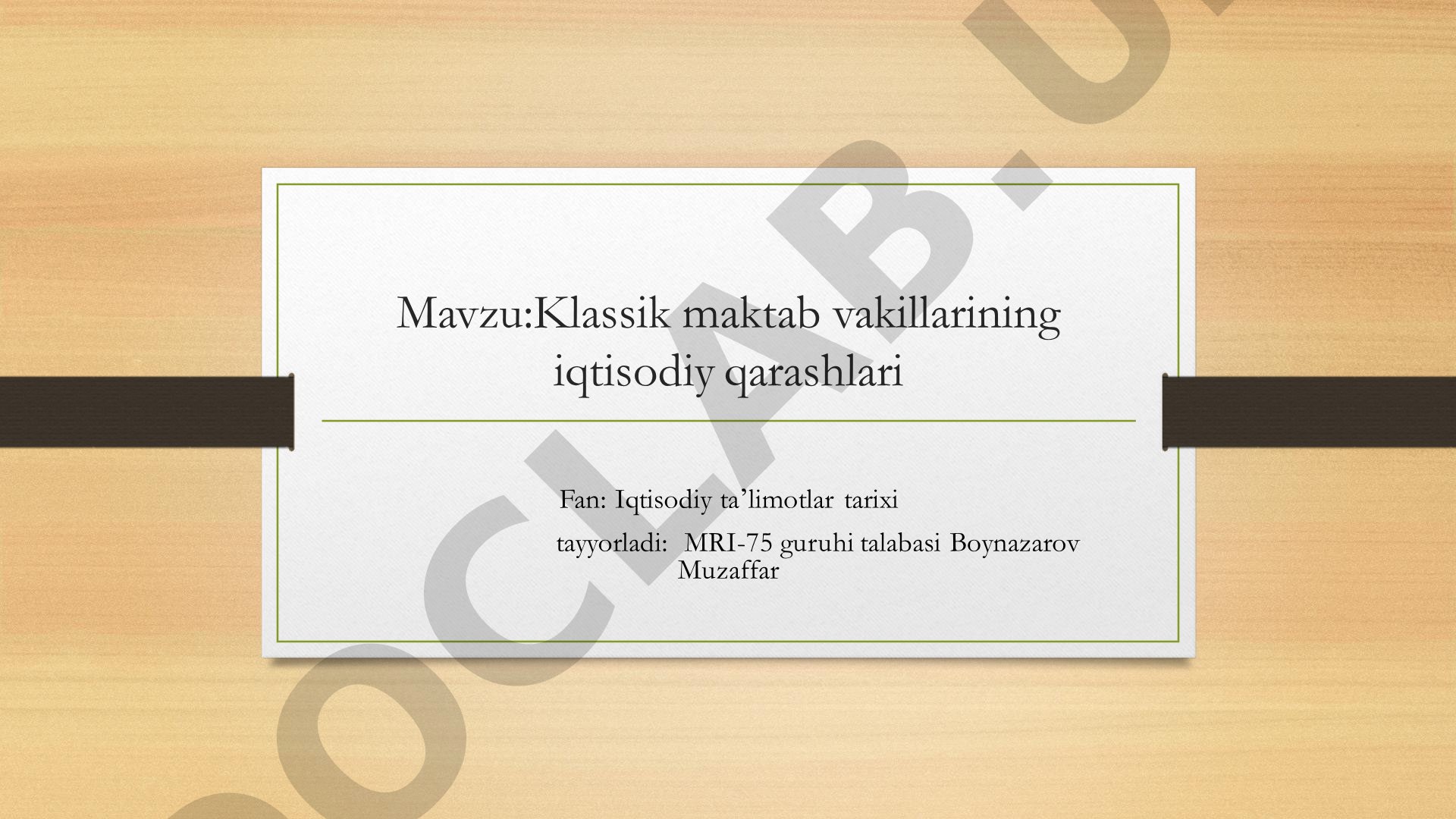 Klassik maktab vakillarining iqtisodiy qarashlari