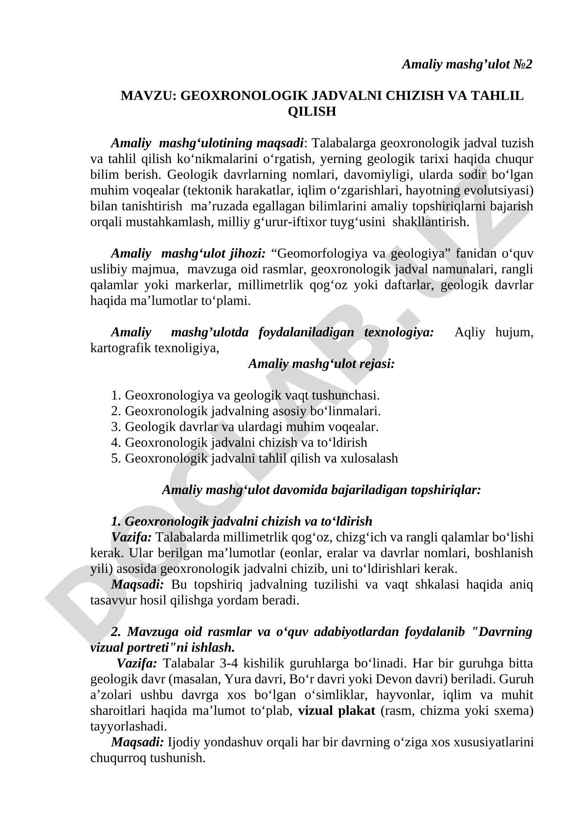 Geoxronologik jadvalni chizish va tahlil qilish