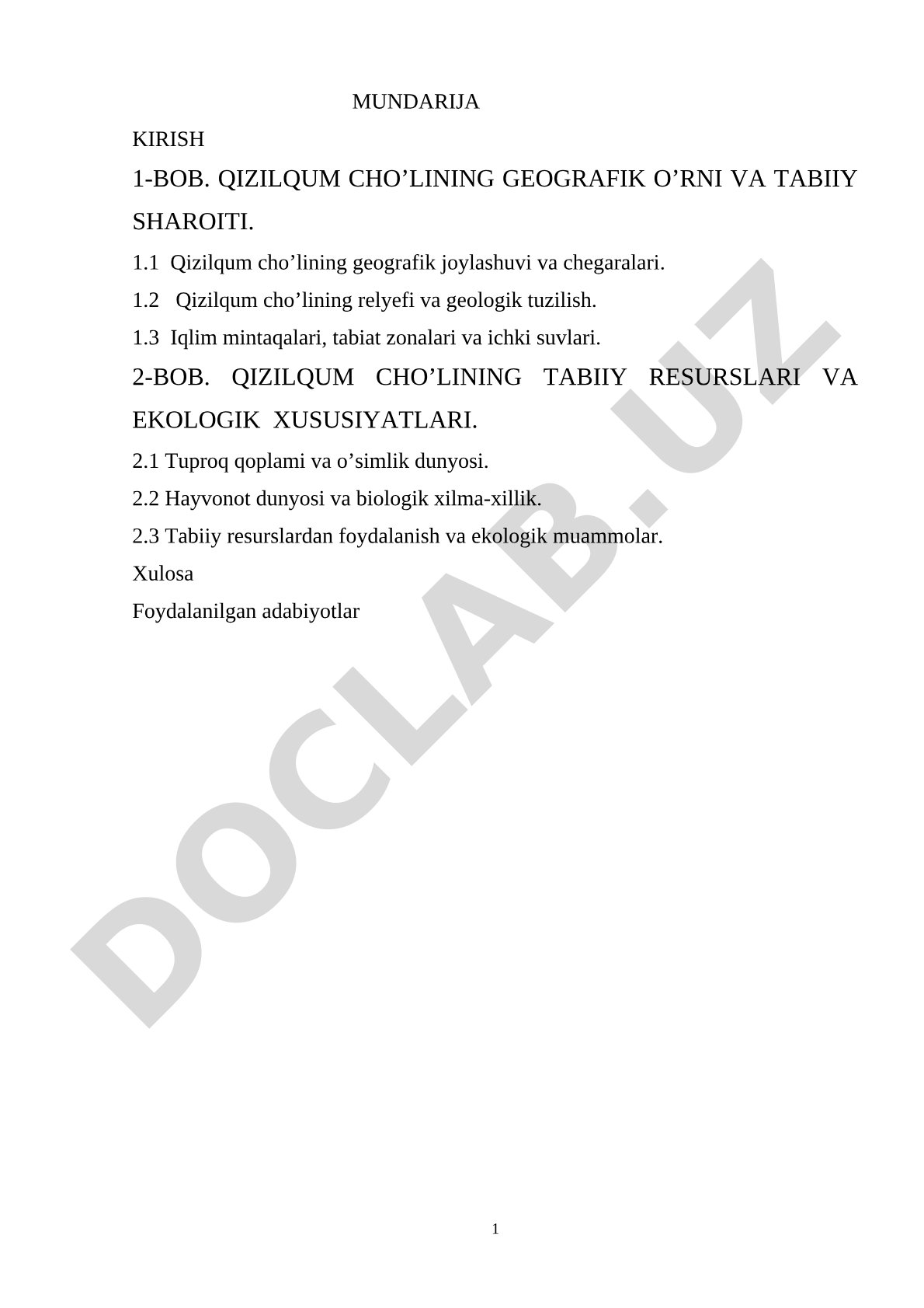 Qizilqum cho'lining tabiiy geografiyasi
