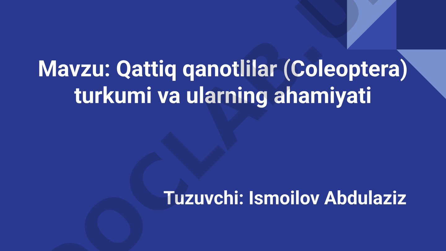 Qattiq qanotlilar (Coleoptera) turkumi va ularning ahamiyati
