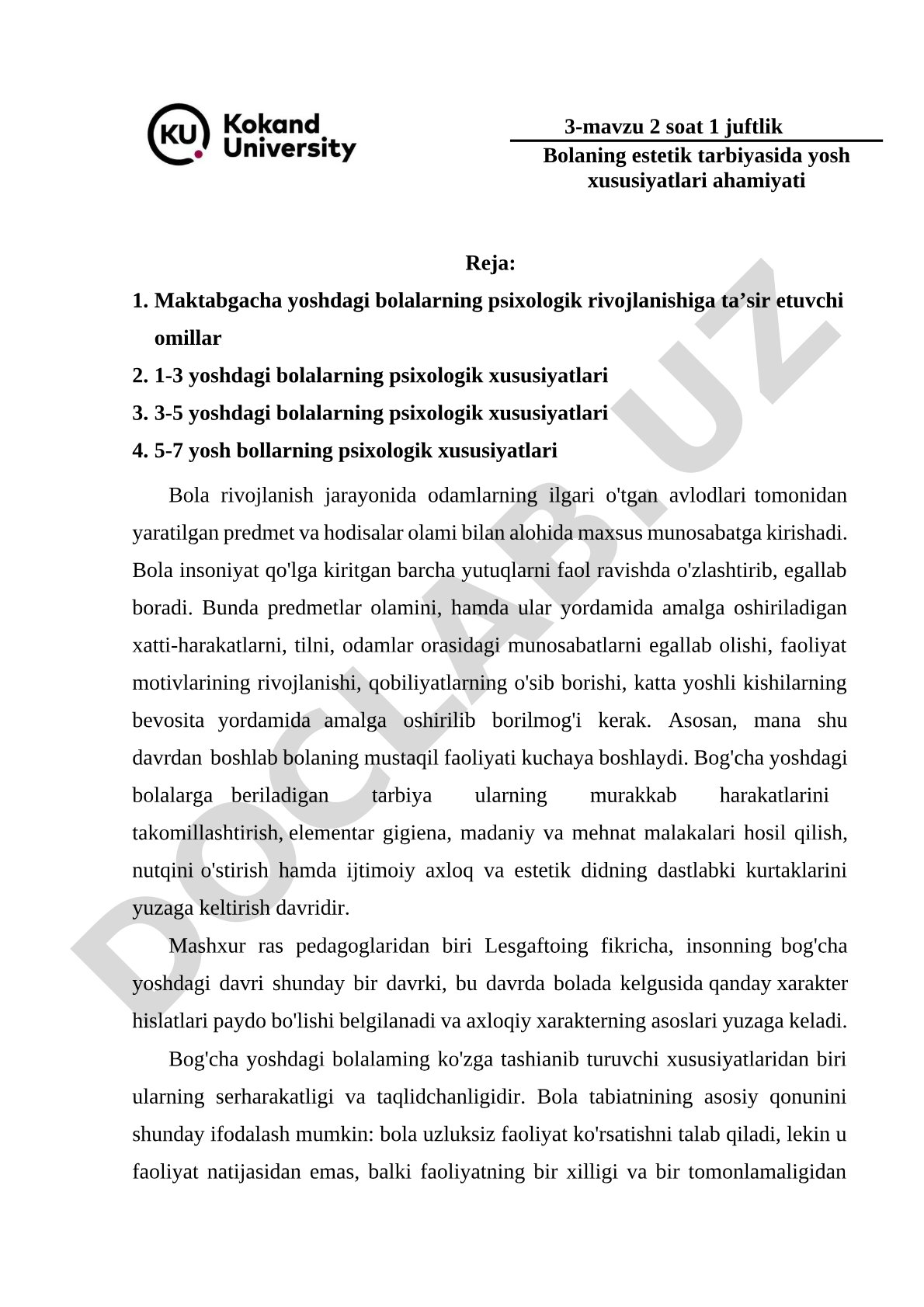 Bolaning estetik tarbiyasida yosh xususiyatlari ahamiyati