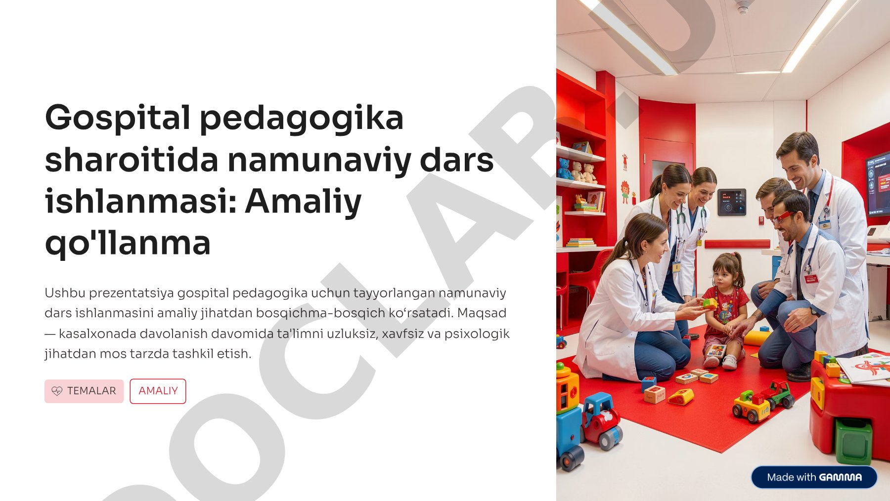 Gospital pedagogika sharoitida namunaviy dars ishlanmasi: Amaliy qo'llanma