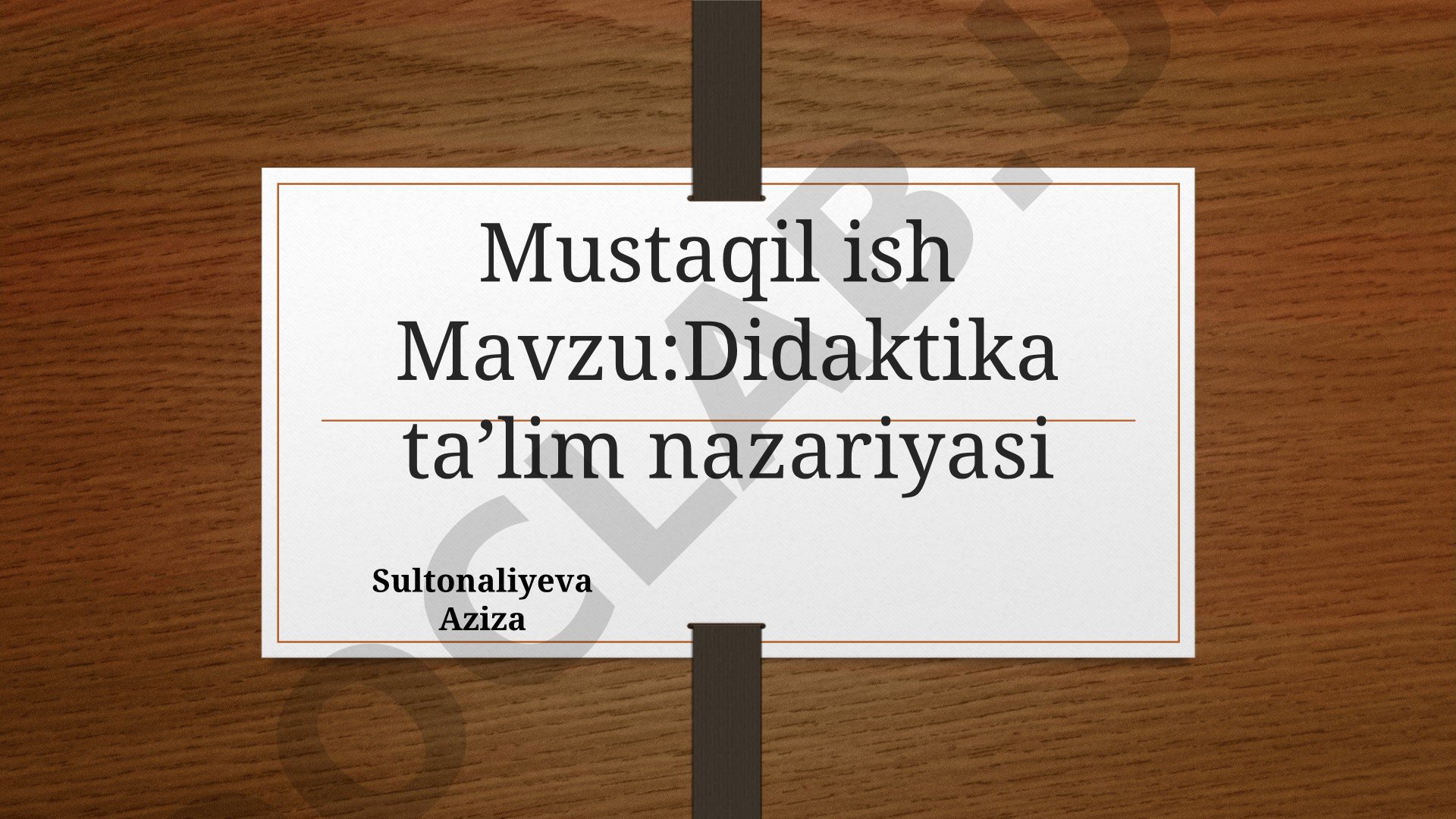 Didaktika taʼlim nazariyasi