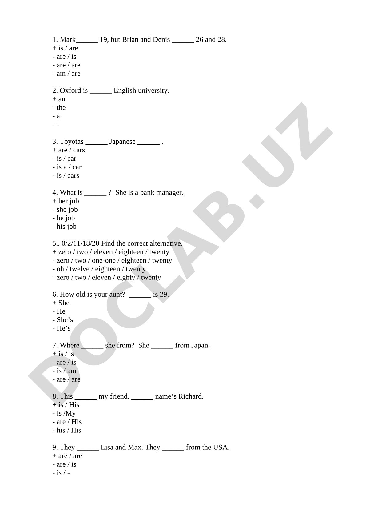 Basic English Grammar Test
