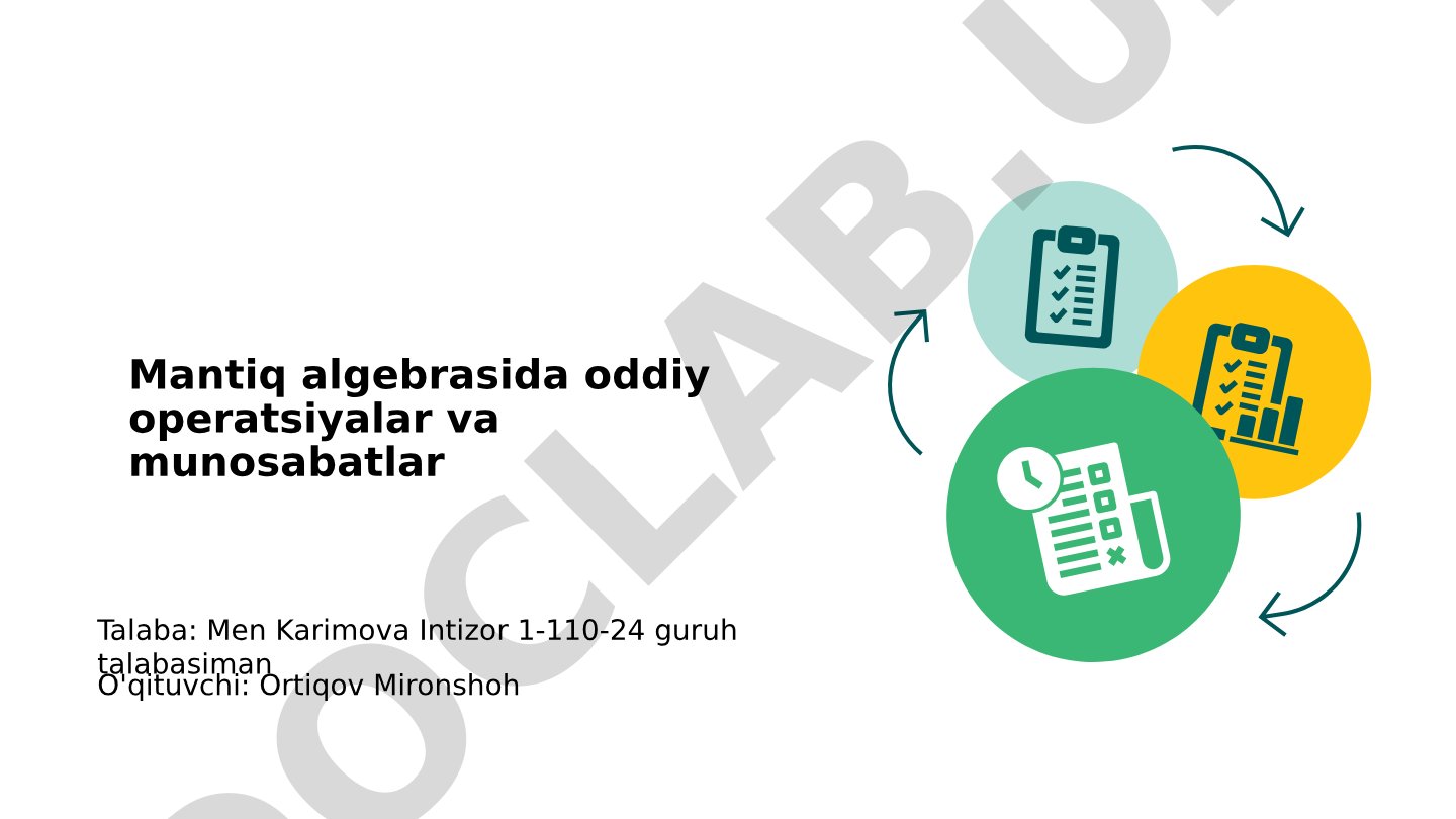 Mantiq algebrasida oddiy operiyalar va munosabatlar