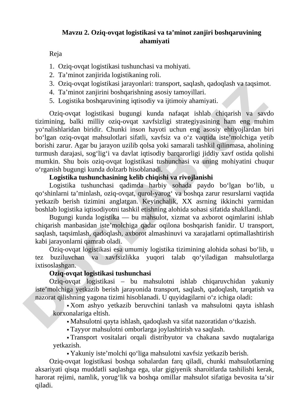 Oziq-ovqat logistikasi va ta’minot zanjiri boshqaruvining ahamiyati