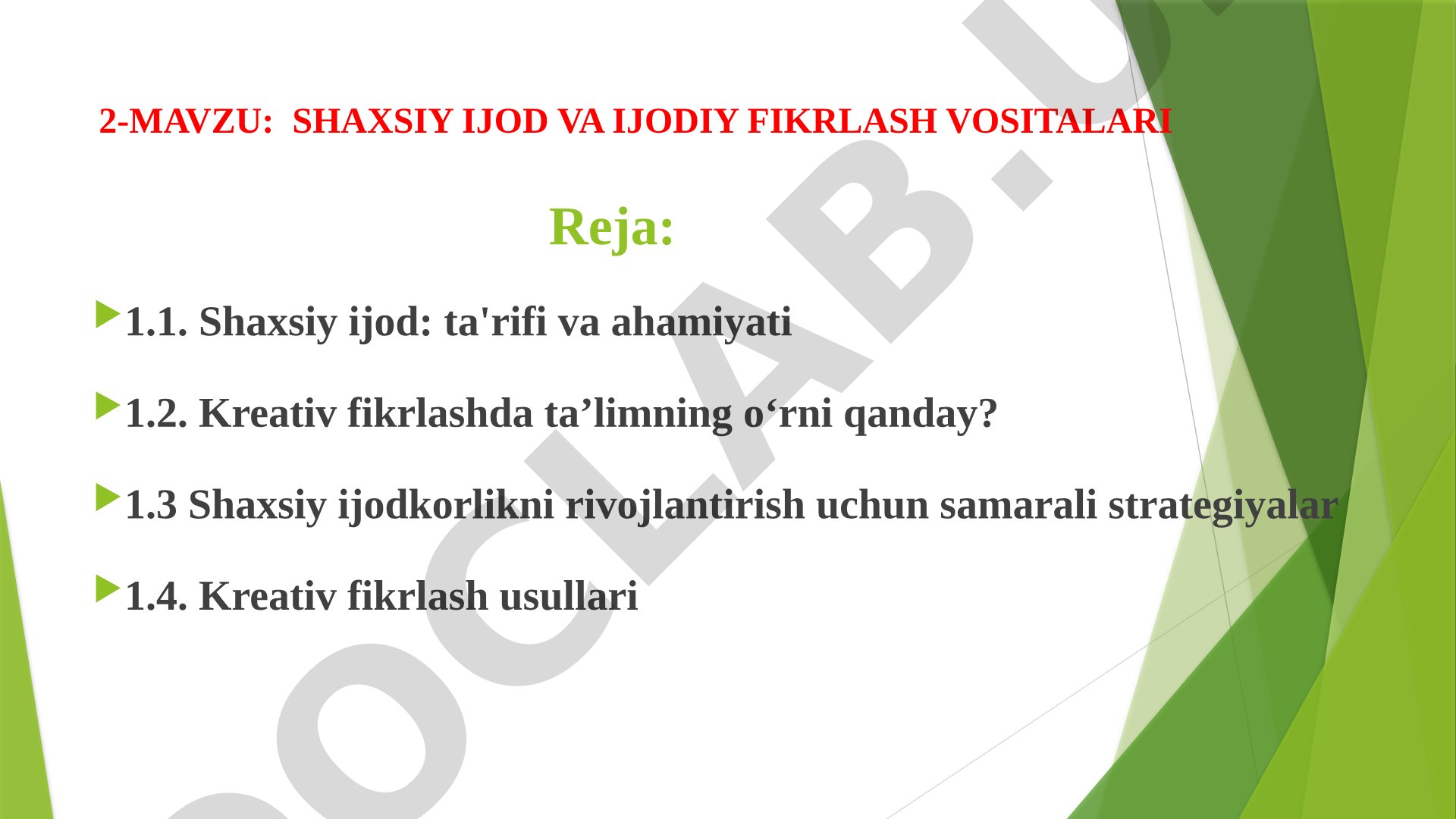 Shaxsiy ijod va ijodiy fikrlash vositalari